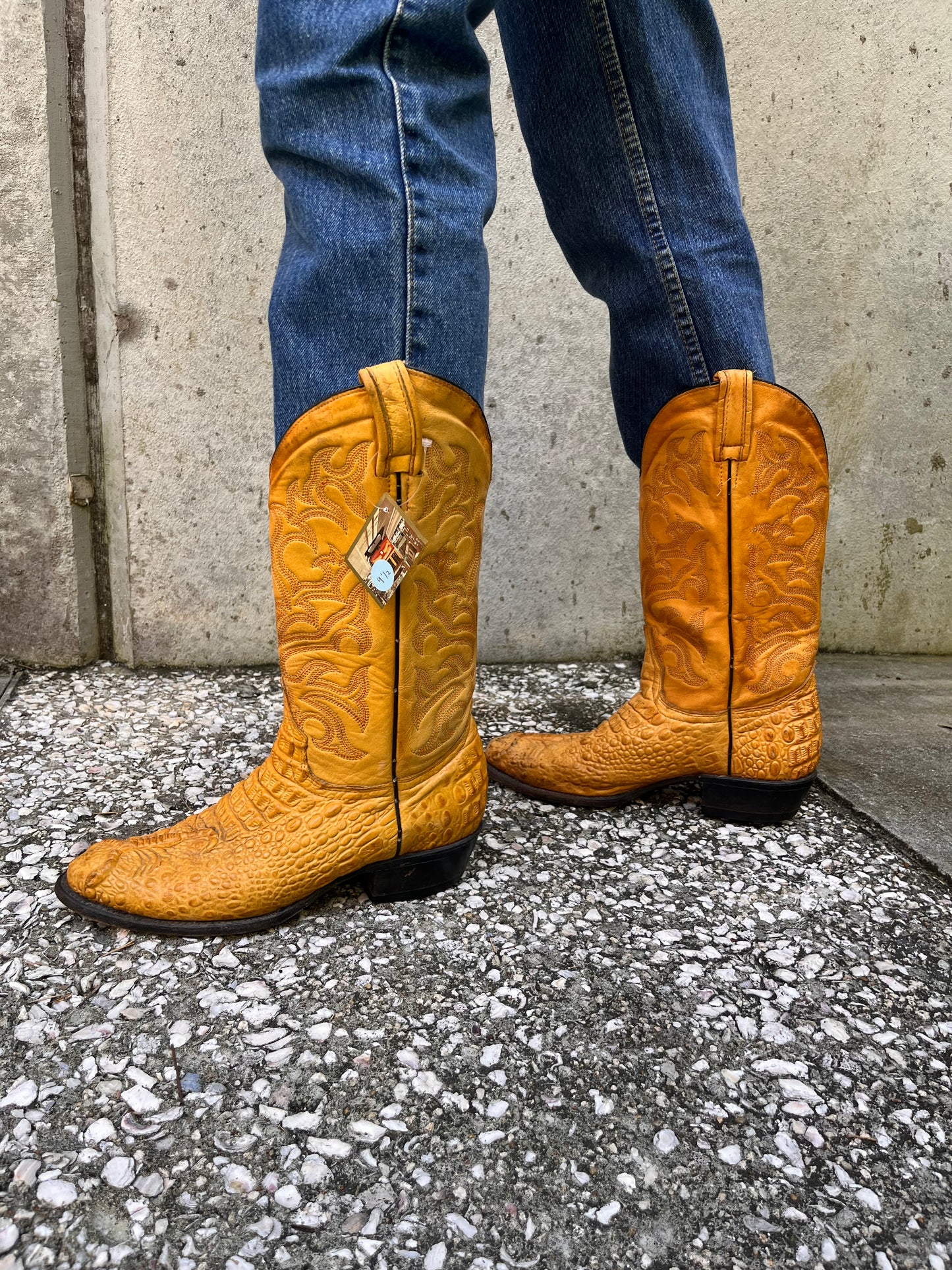 Camel-Tan Gators Boots with Embossed Scorpion