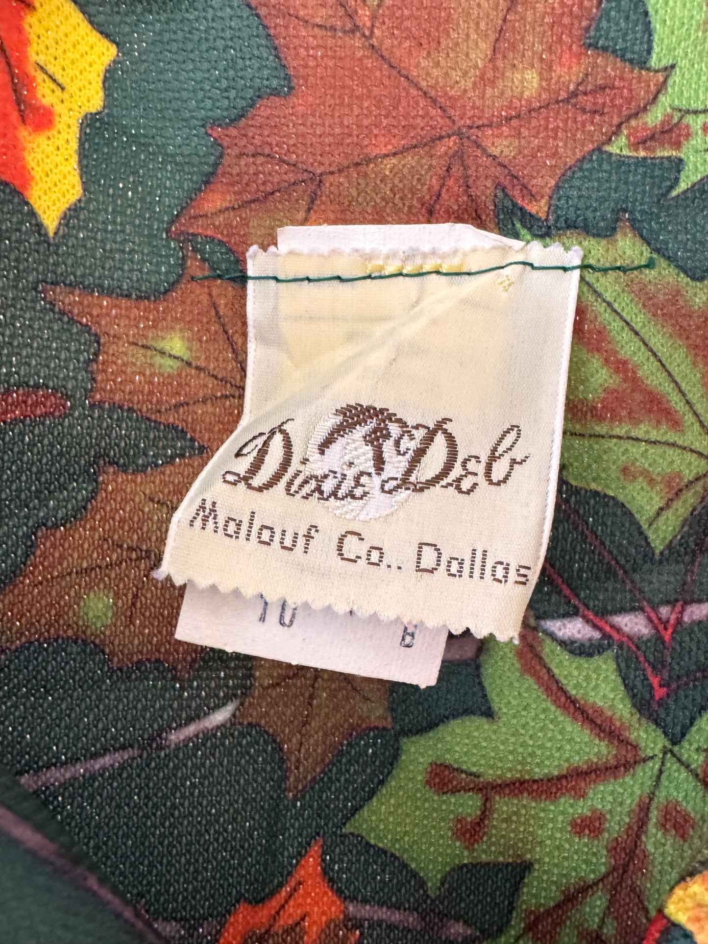 1970s Green & Orange Autumn Leaves Dress