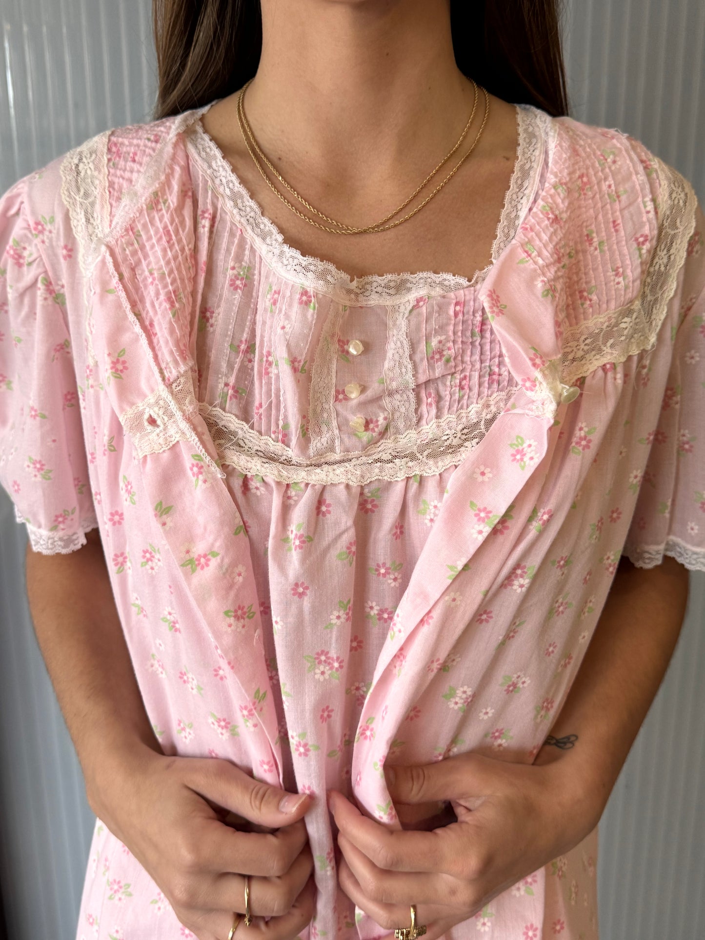 1980s Pink 2-piece Nightgown Set