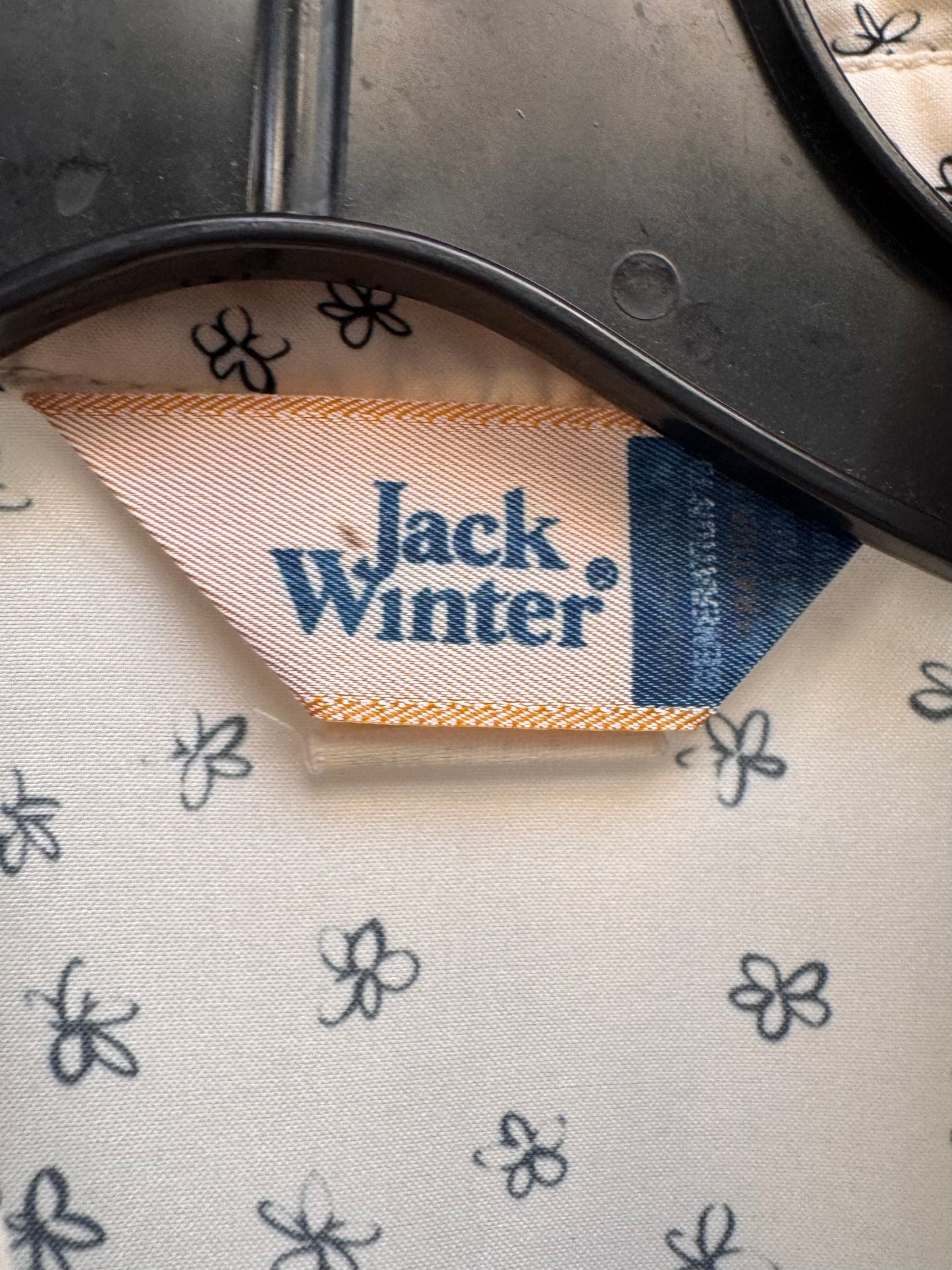 1980s Cream Blouse with Sketched Floral Print & Collar