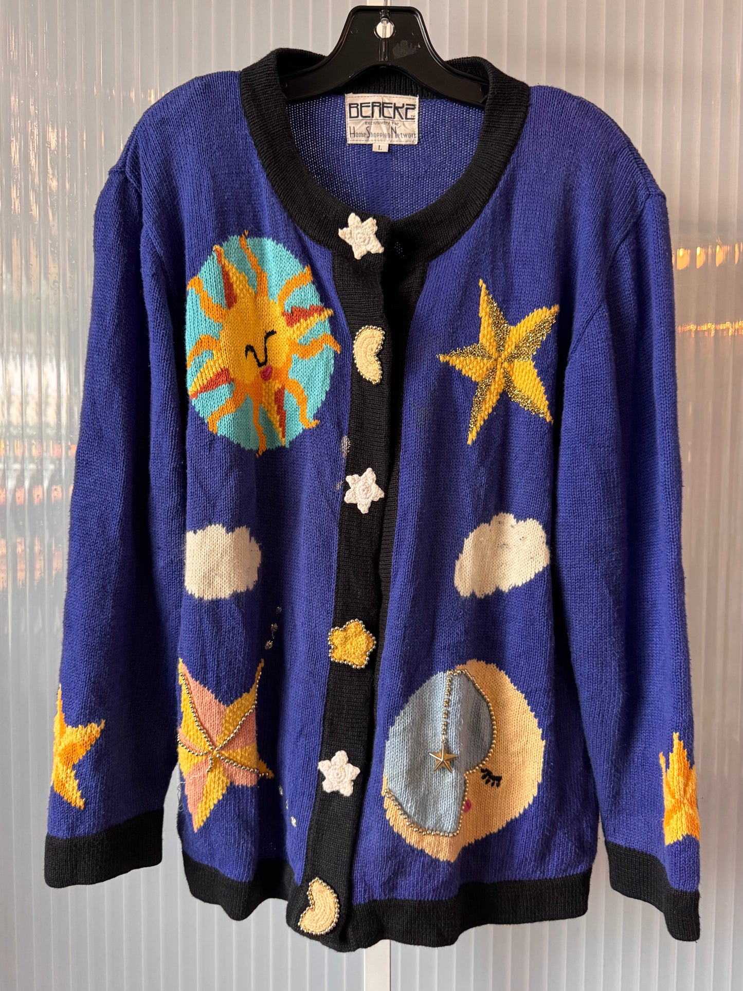 1980s Blue Stars & Moon Knit Cardigan