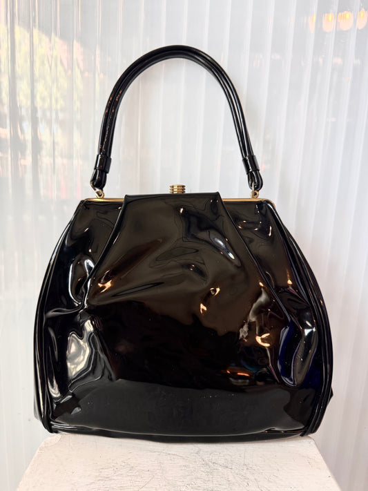 1950s Tempra Black Patent Leather Handbag