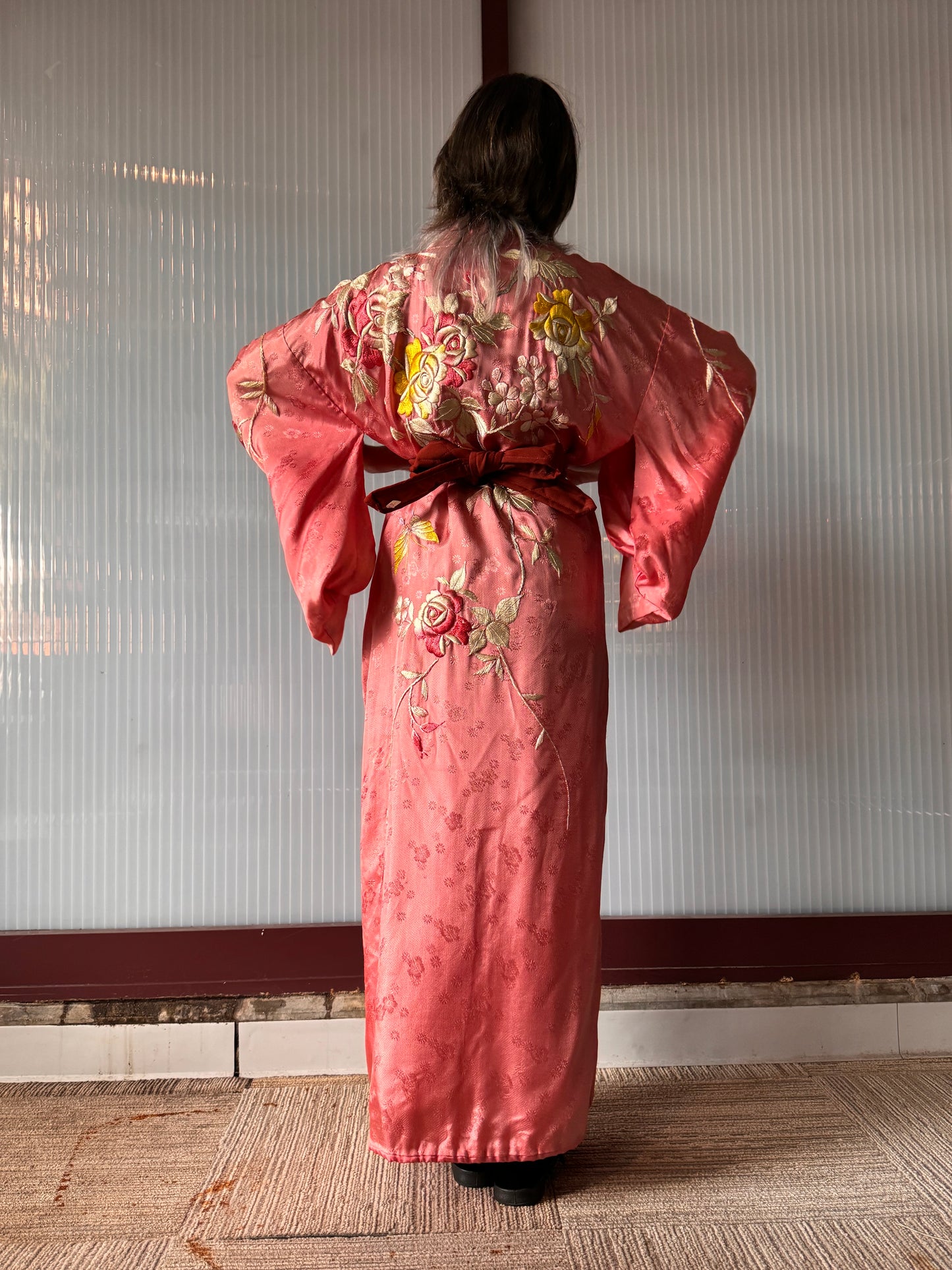 Pink Floral Embroidery Yukata
