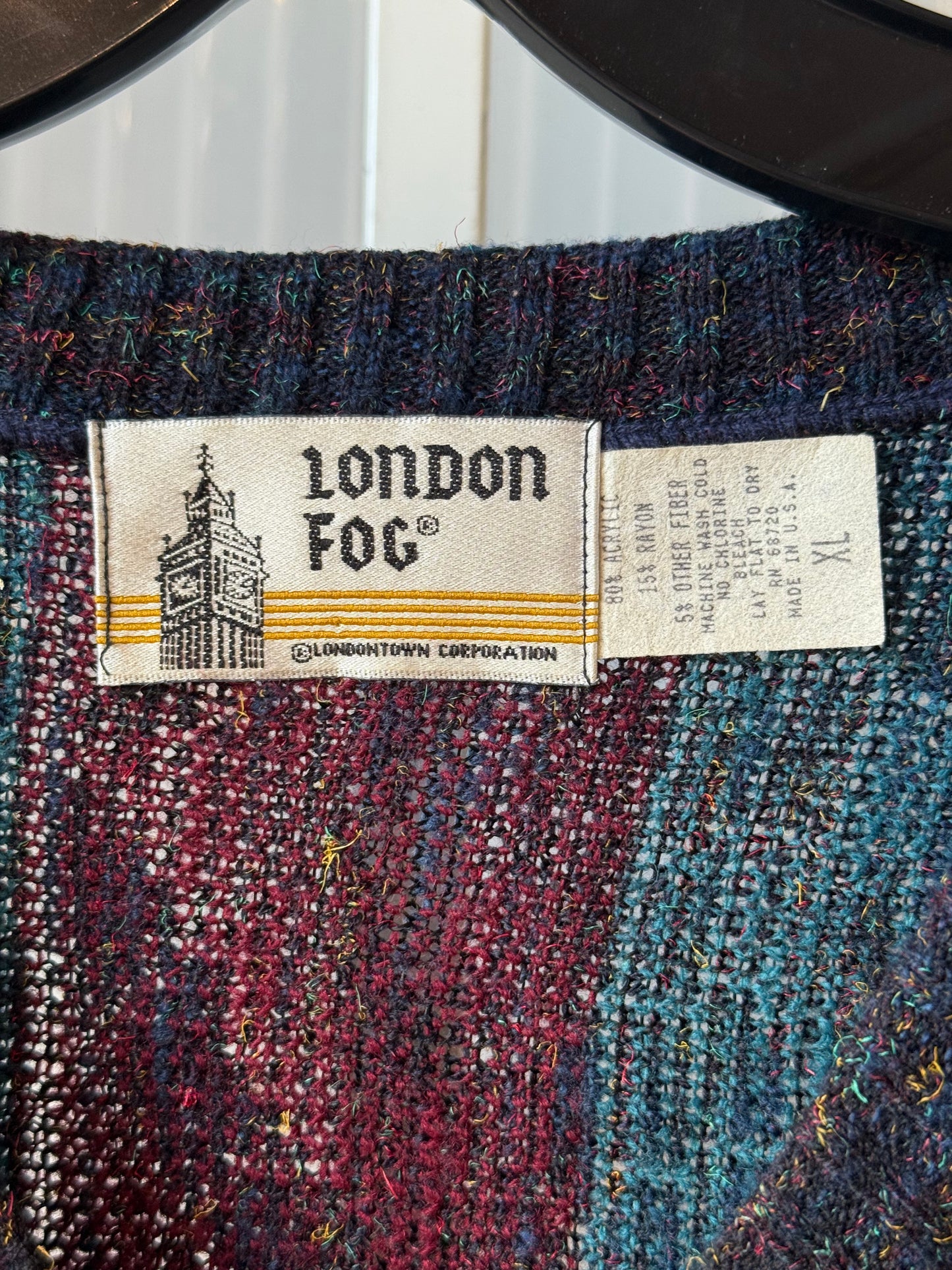 1980s London Fog Multicolor Chunky Knit Sweater Vest