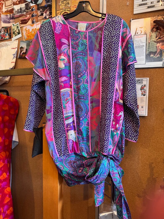 1980s Purple Indian Dropwaist Dress