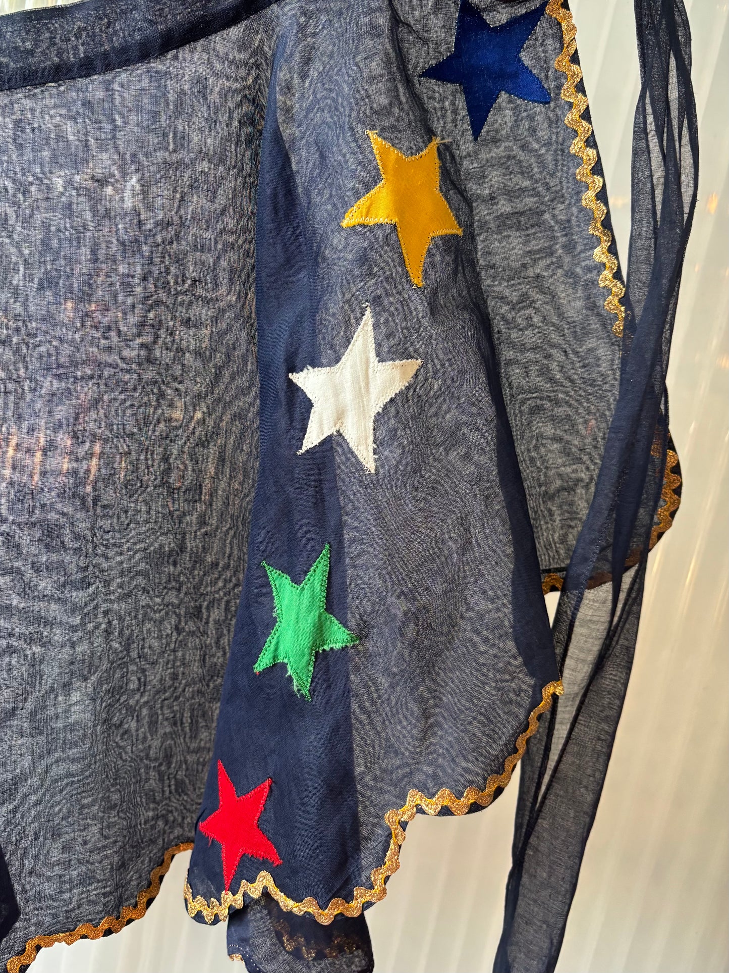 Sheer Navy Blue Apron w/ Star Embroidery
