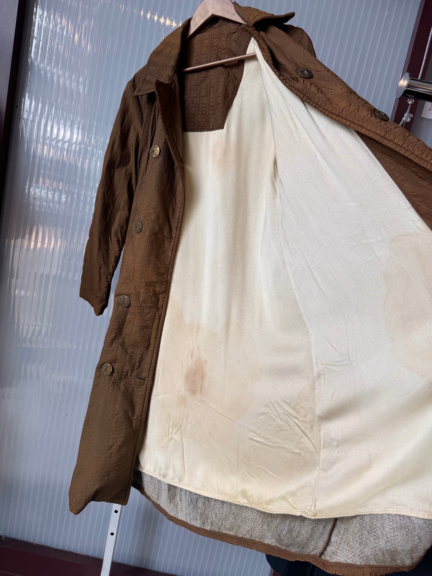 1970s Quilted Brown Textured Trench