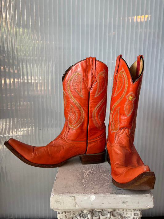 Donaldo Orange Mexican Made Cowboy Boots size 8