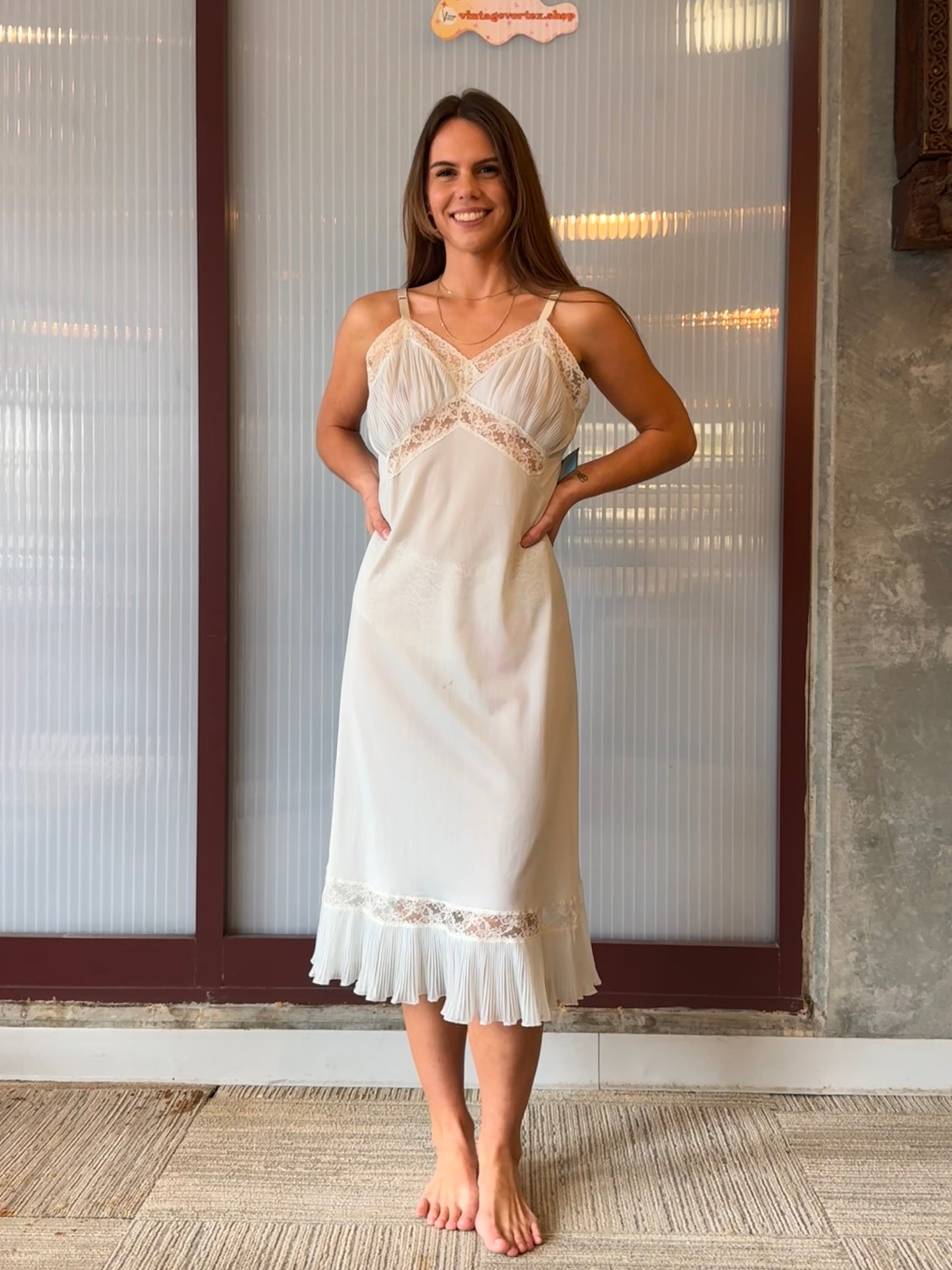 1950s Shadowline Blue Slip Ruffle Hem