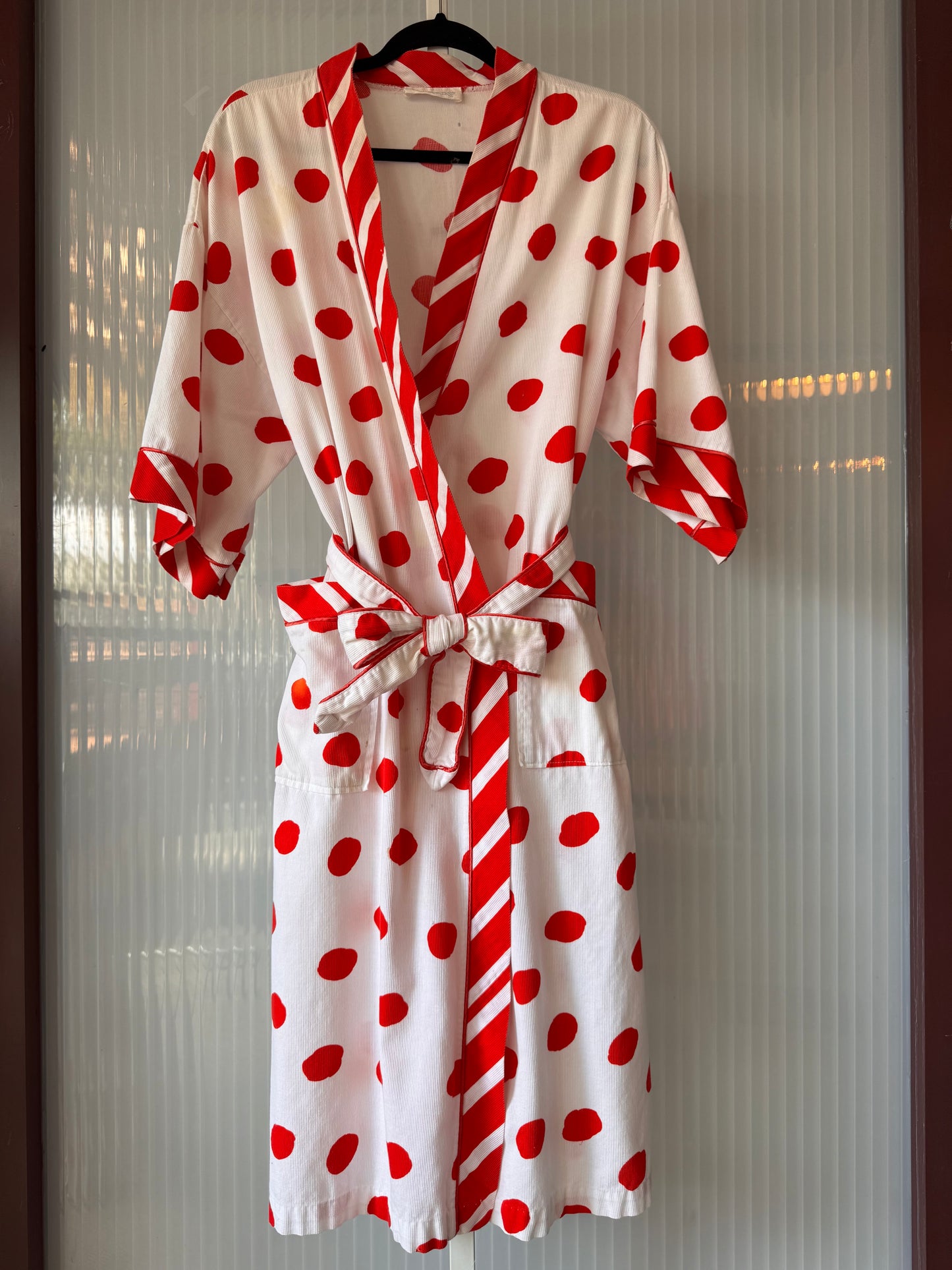 1980s White & Red Polka Dot Robe