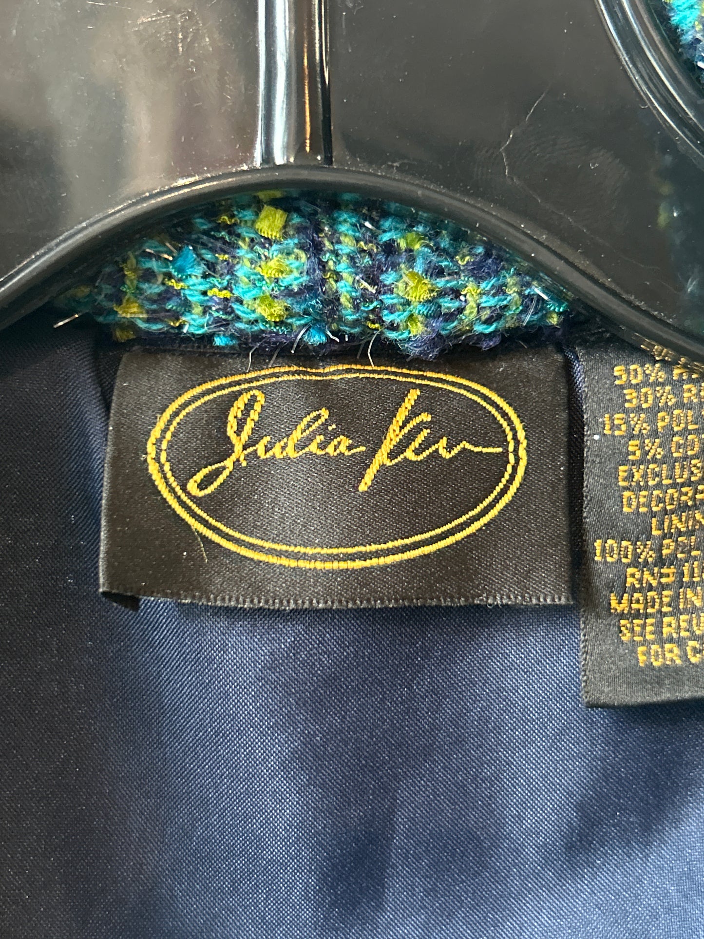 1990s Blue & Green Tweed Flower Appliqué Jacket