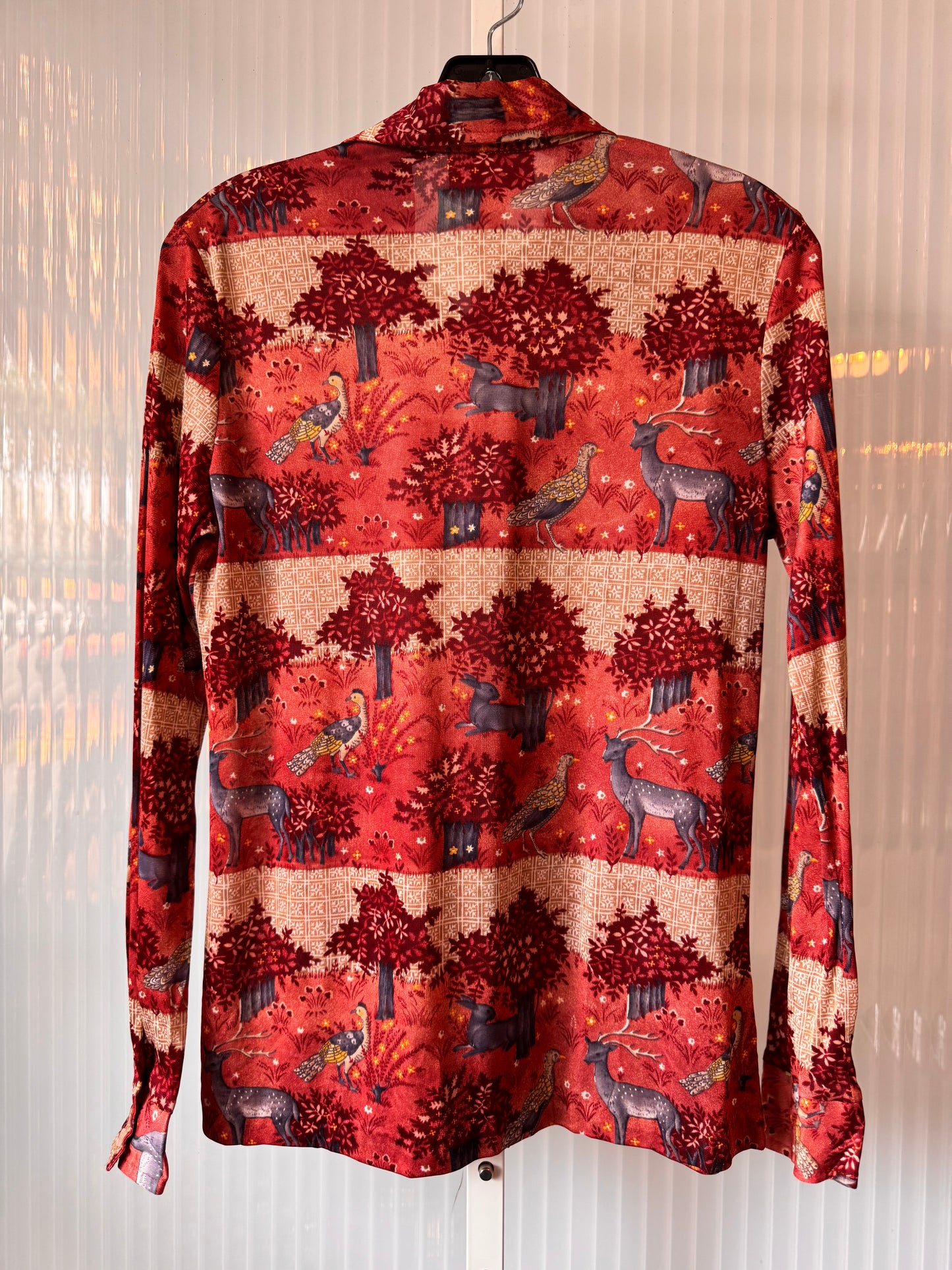 1970s Red & Gray Point Collar Button Up Shirt