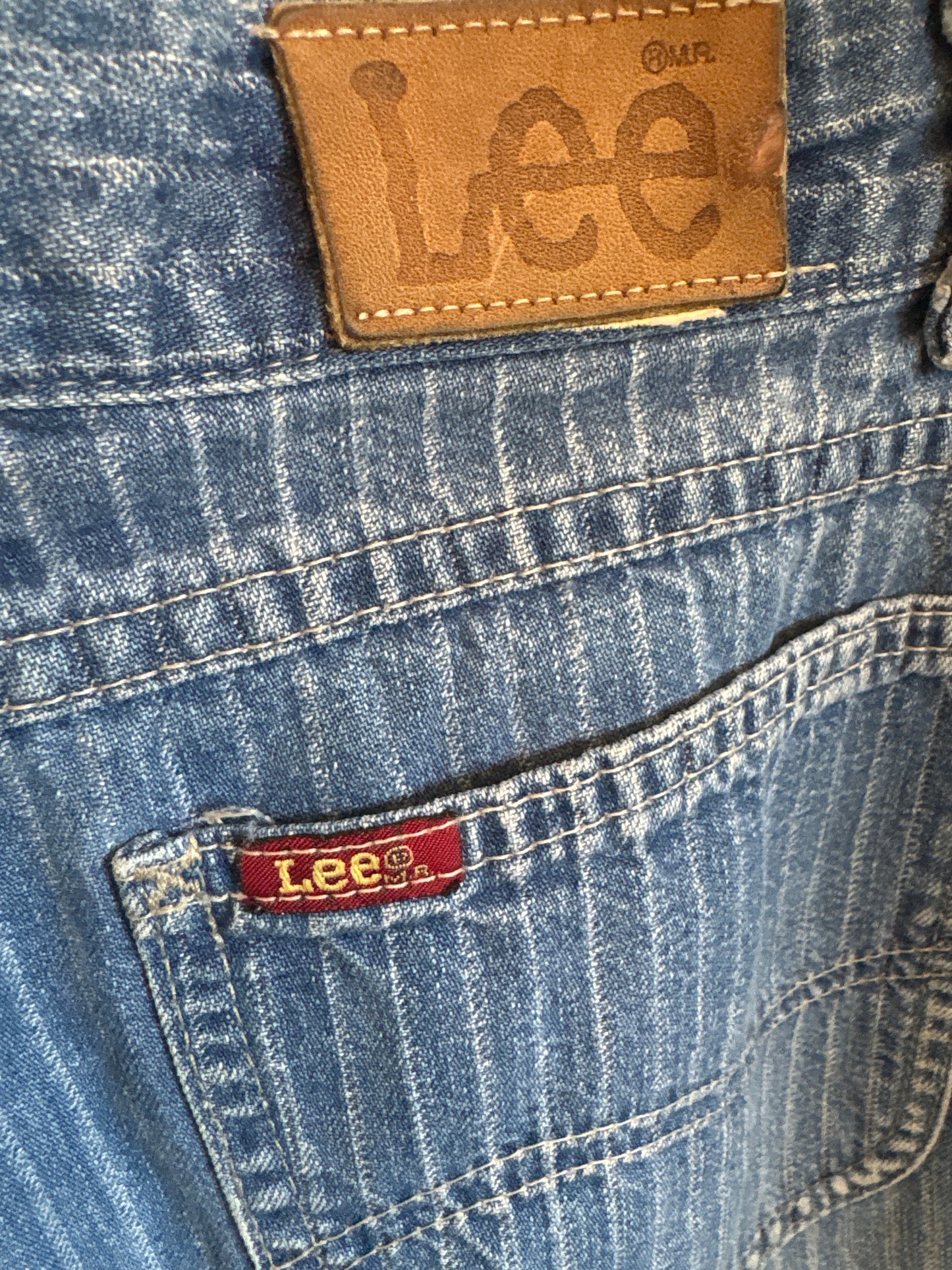 1980s Lee Medium Wash Striped Denim Barrel Jeans