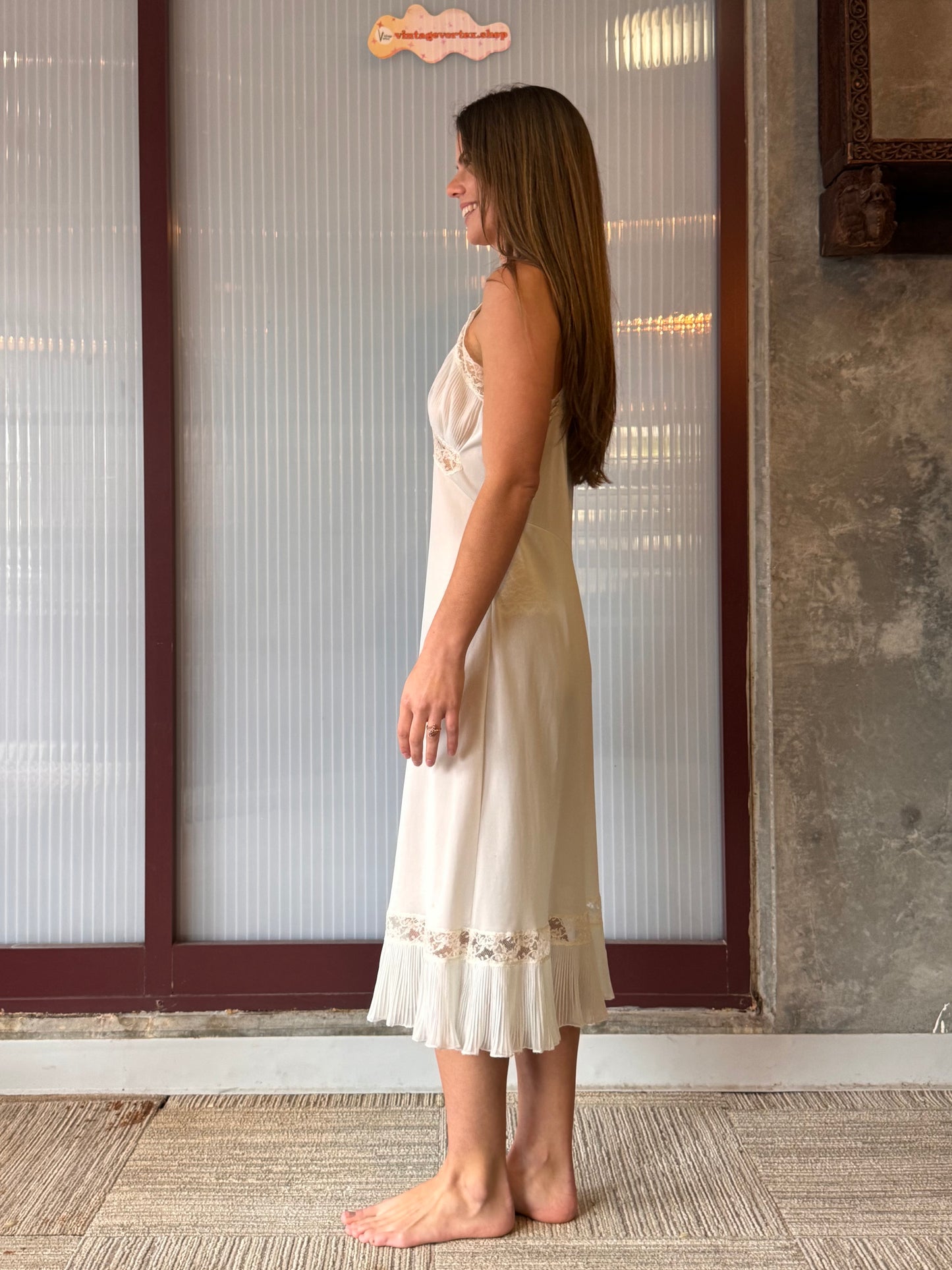 1950s Shadowline Blue Slip Ruffle Hem