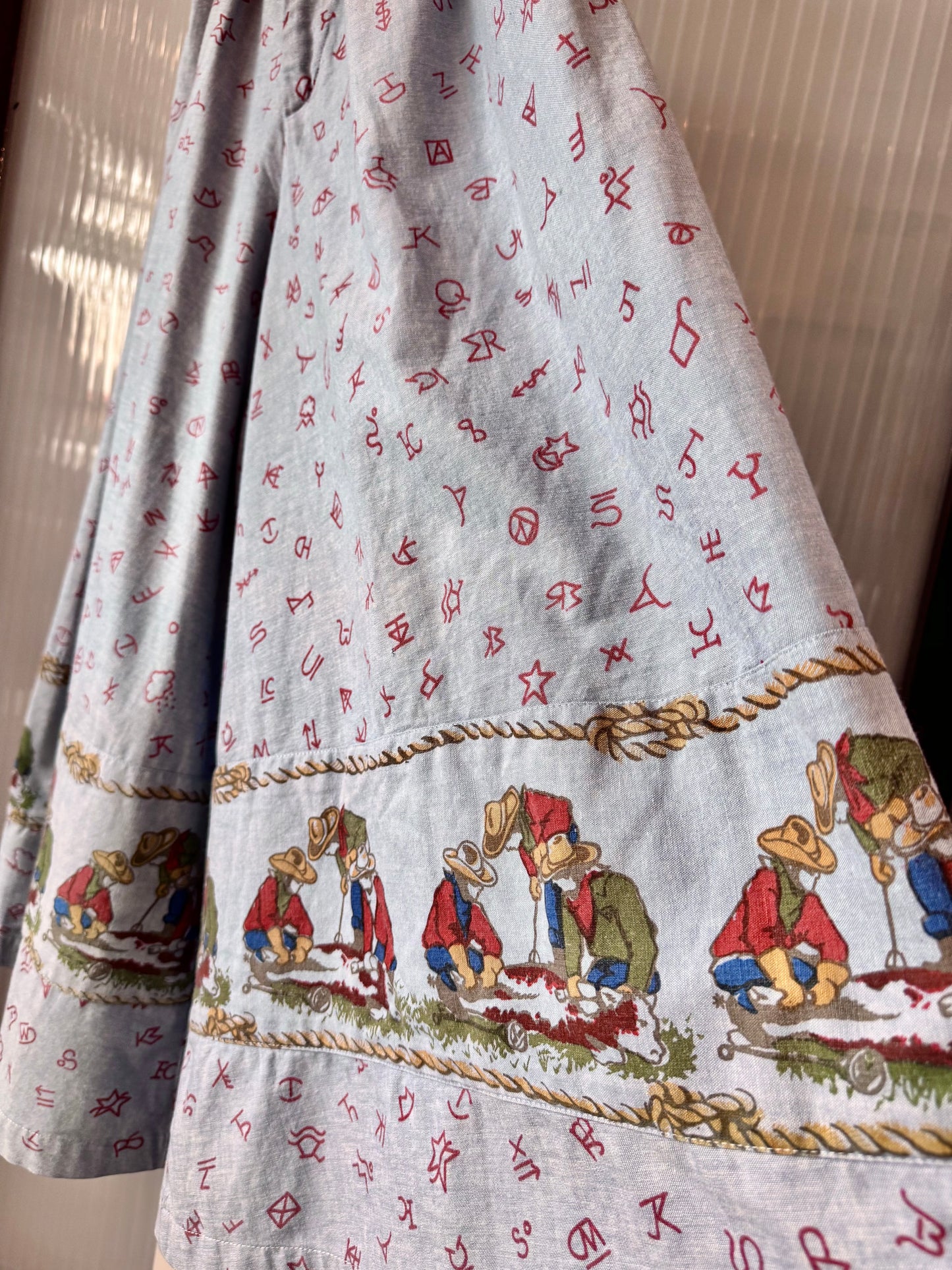 1970s Western Themed Blue Flared Culottes