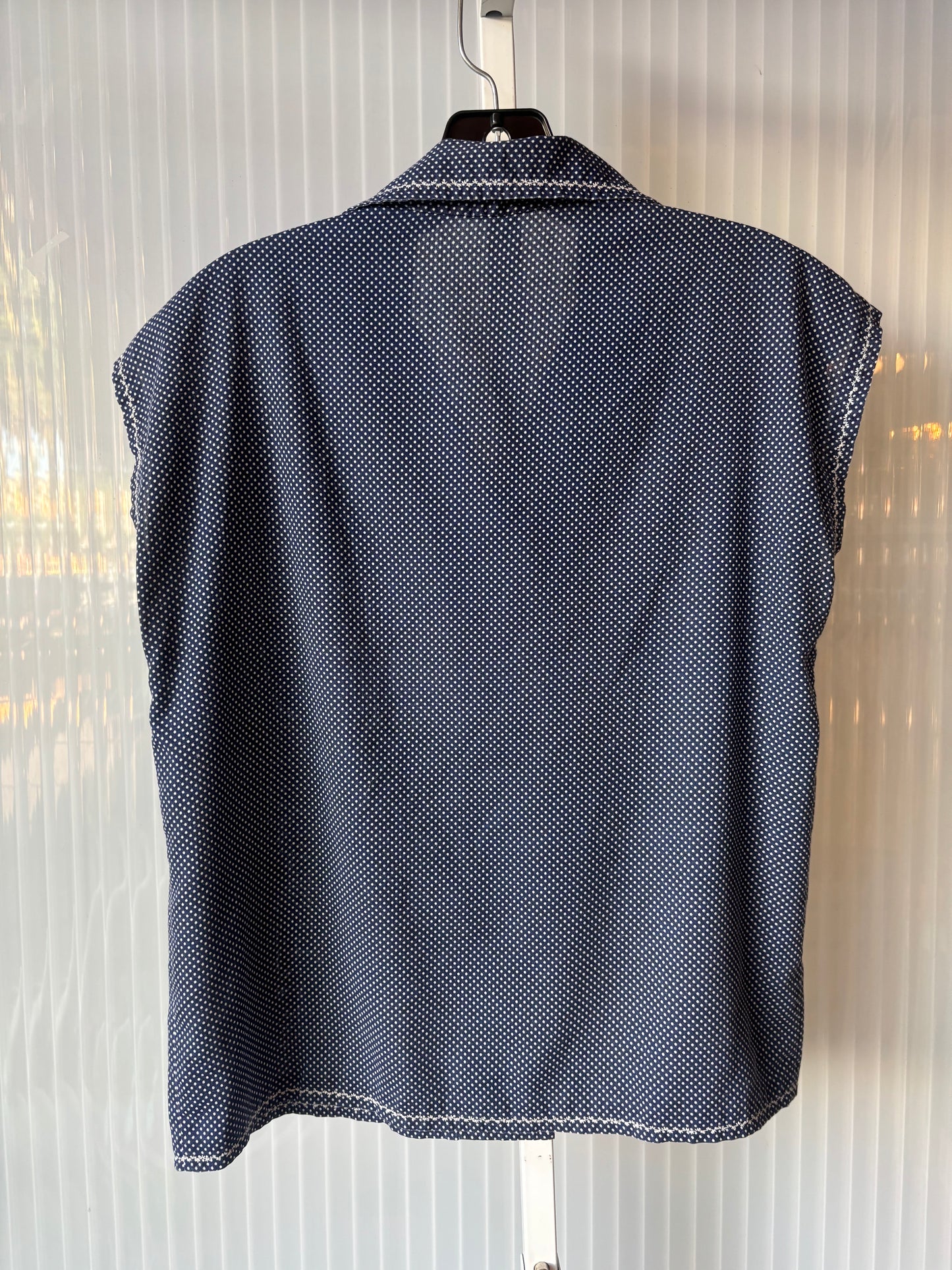 1970s Navy & White Polka Dot Apple Button-Up Blouse
