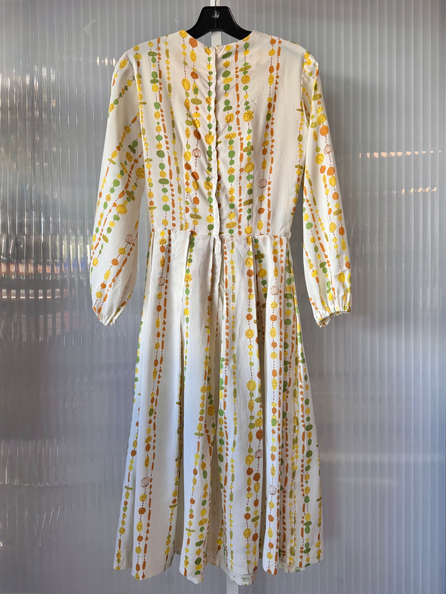1970s White Green & Orange Dress