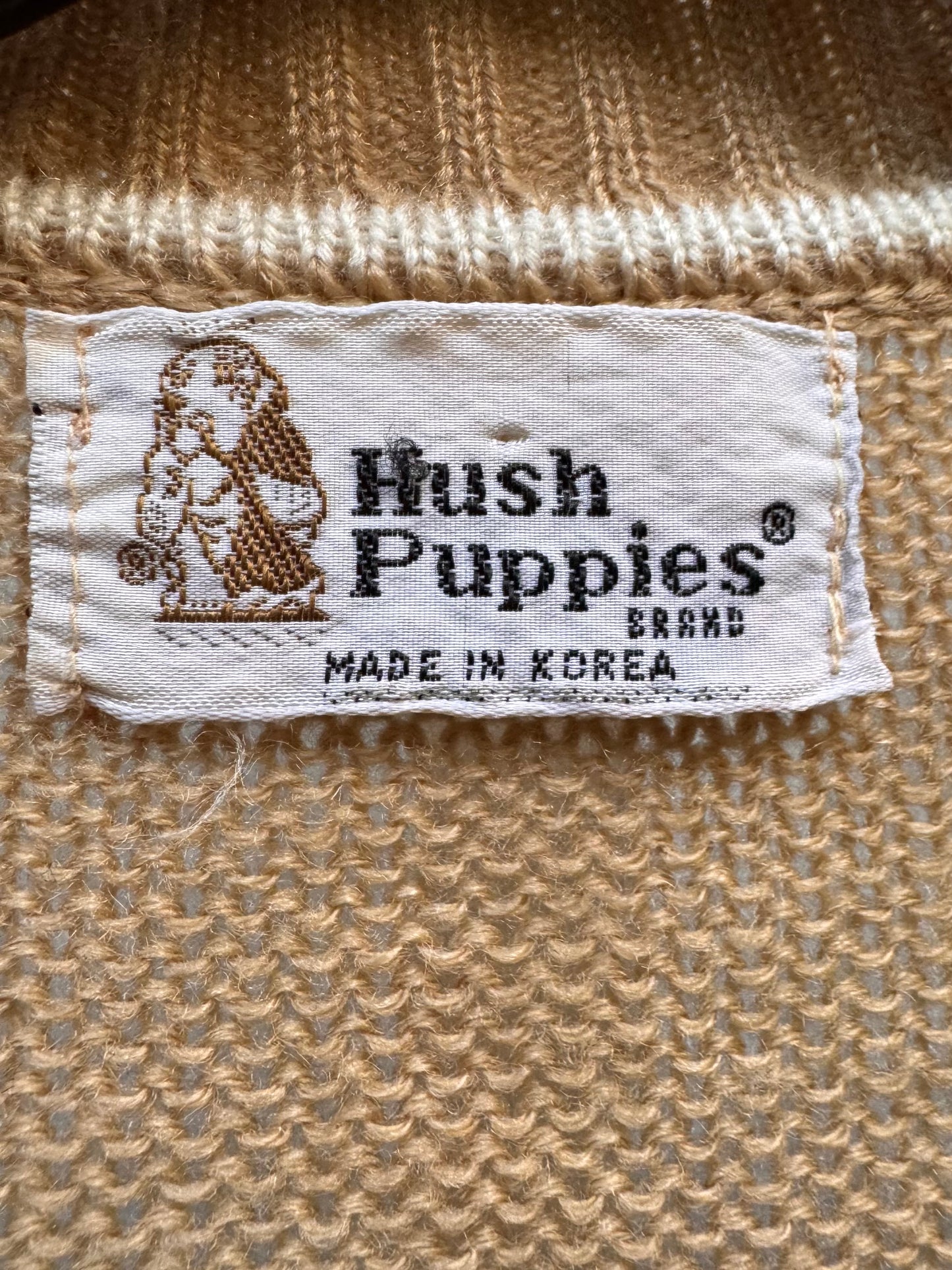 1970s Beige Knit Cardigan with Hush Puppy Patch