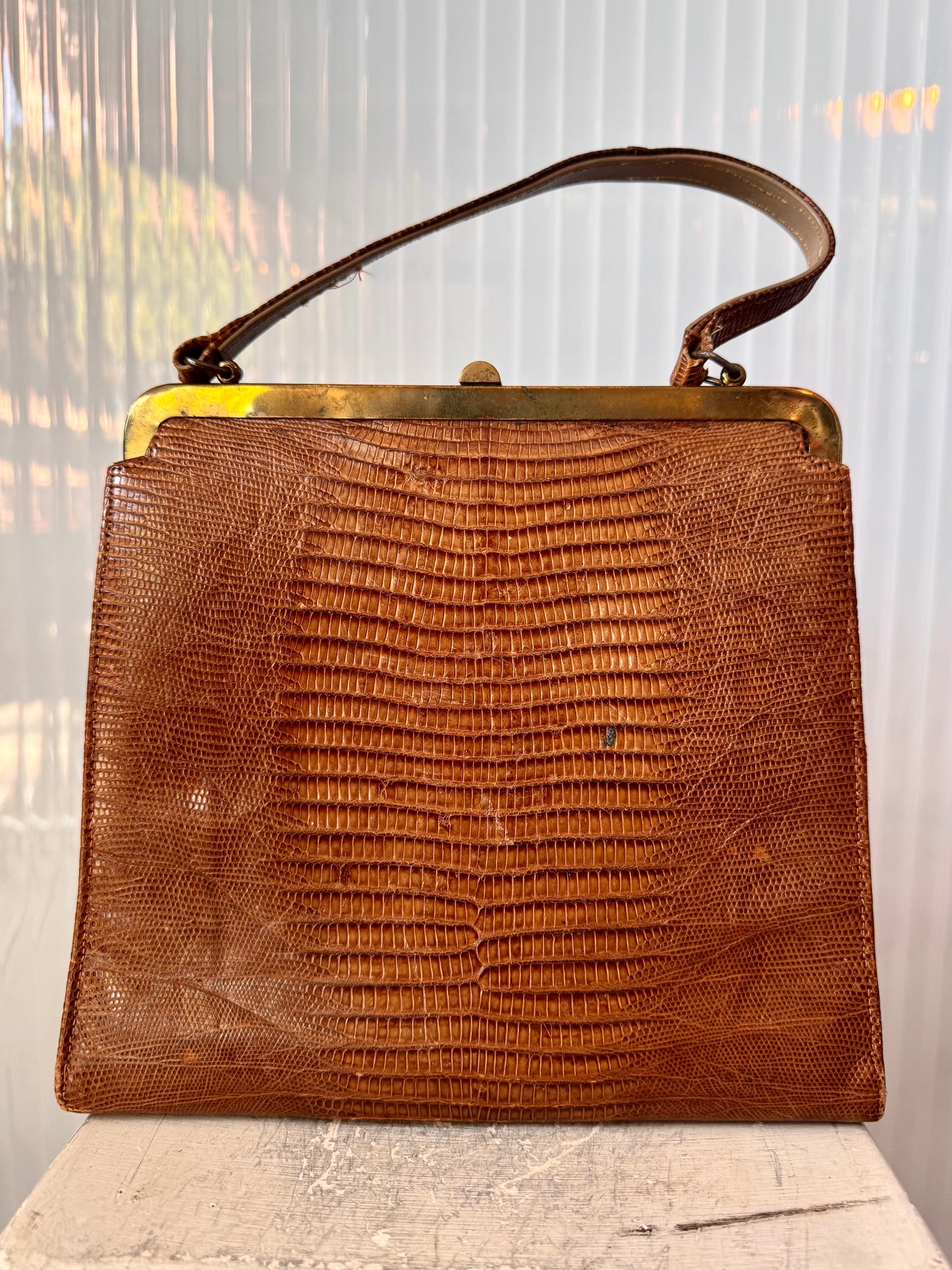1950s Brown Alligator Handbag