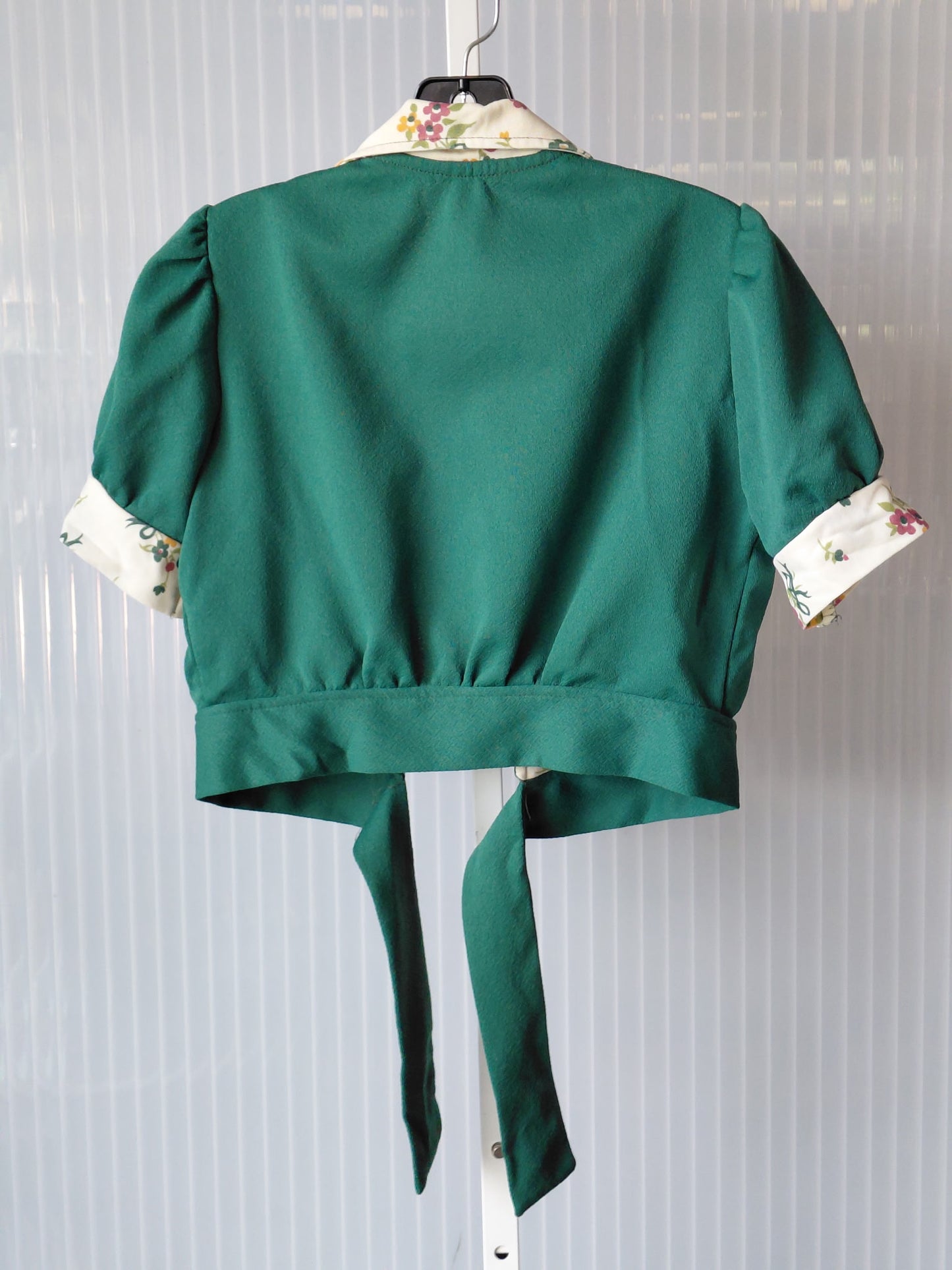 1960s Green & Cream Floral Dress & Tie-Front Bolero Set