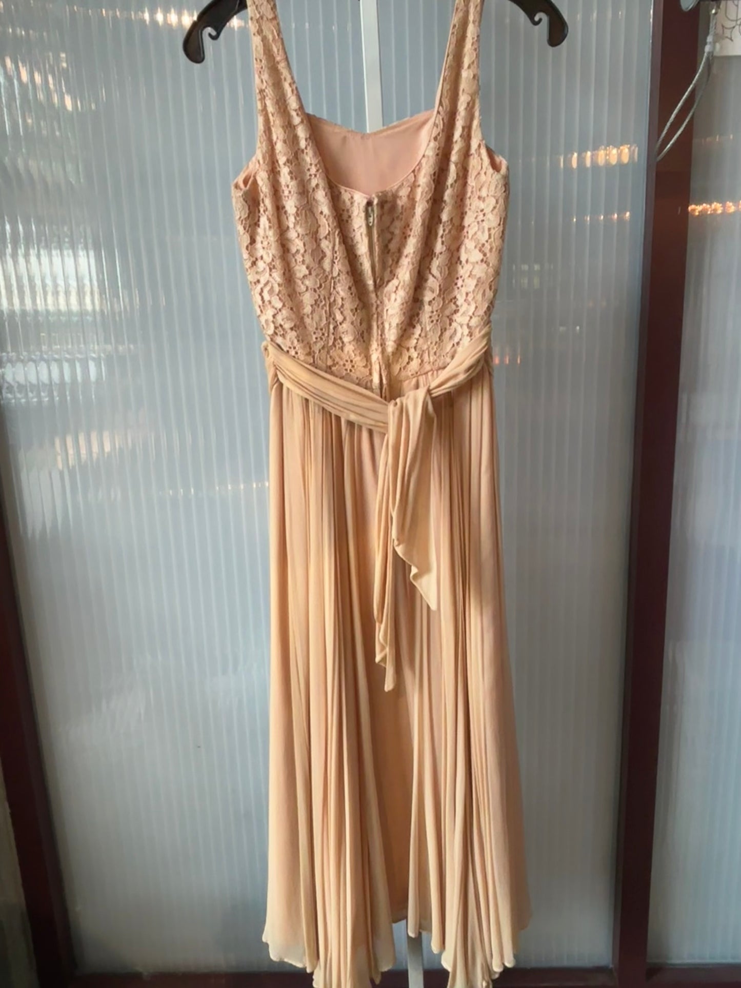 1950s Blush Lace & Accordion Pleat Dress