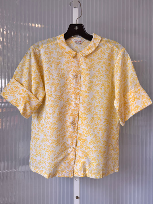 1960s Yellow Foliage Pattern Collar Blouse