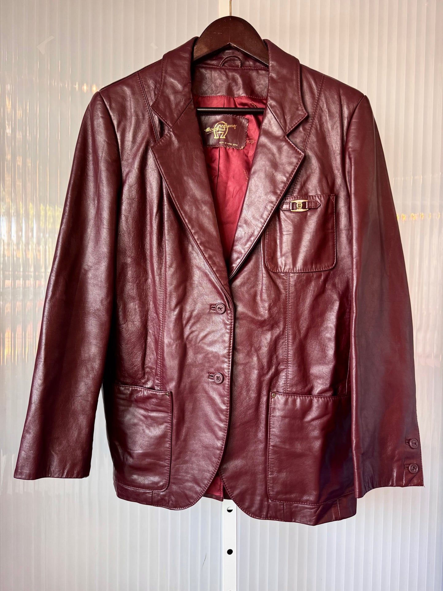 1990s Etienne Aigner Burgundy Leather Jacket