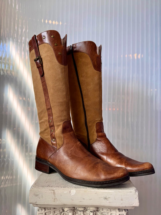 Two-Toned Brown Leather & Suede Boots Size 7 1/2M