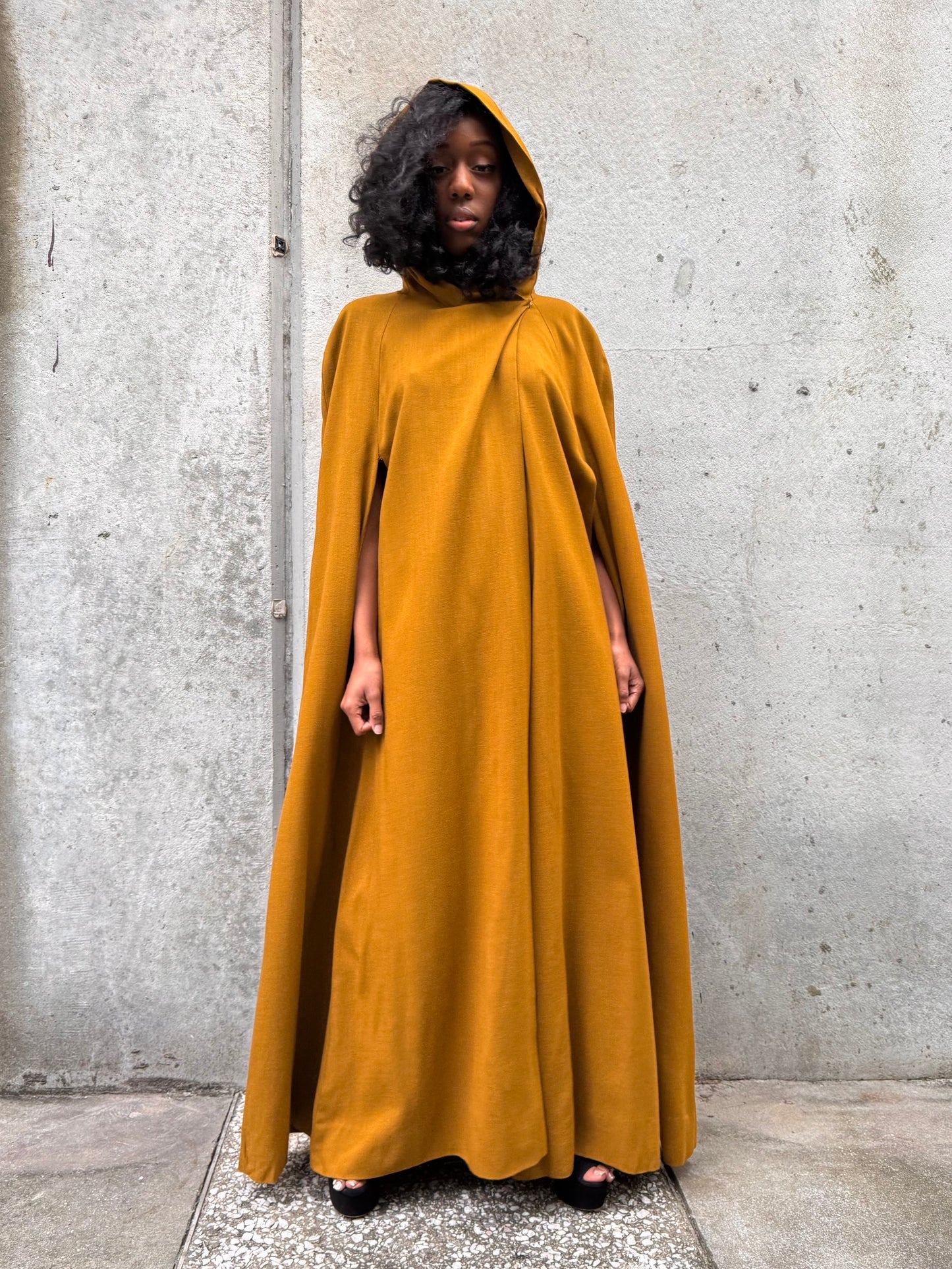 Khaki Brown Hooded Poncho