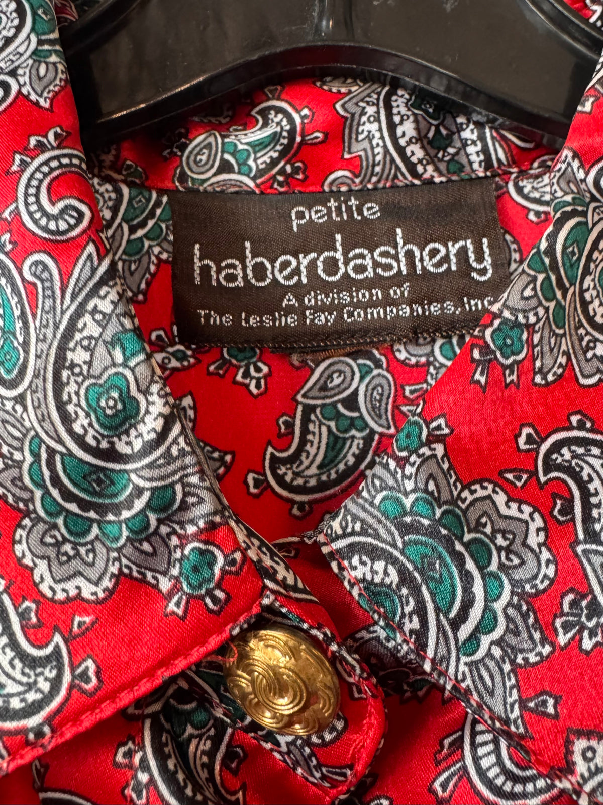 1980s Paisley Print Red Satin Blouse