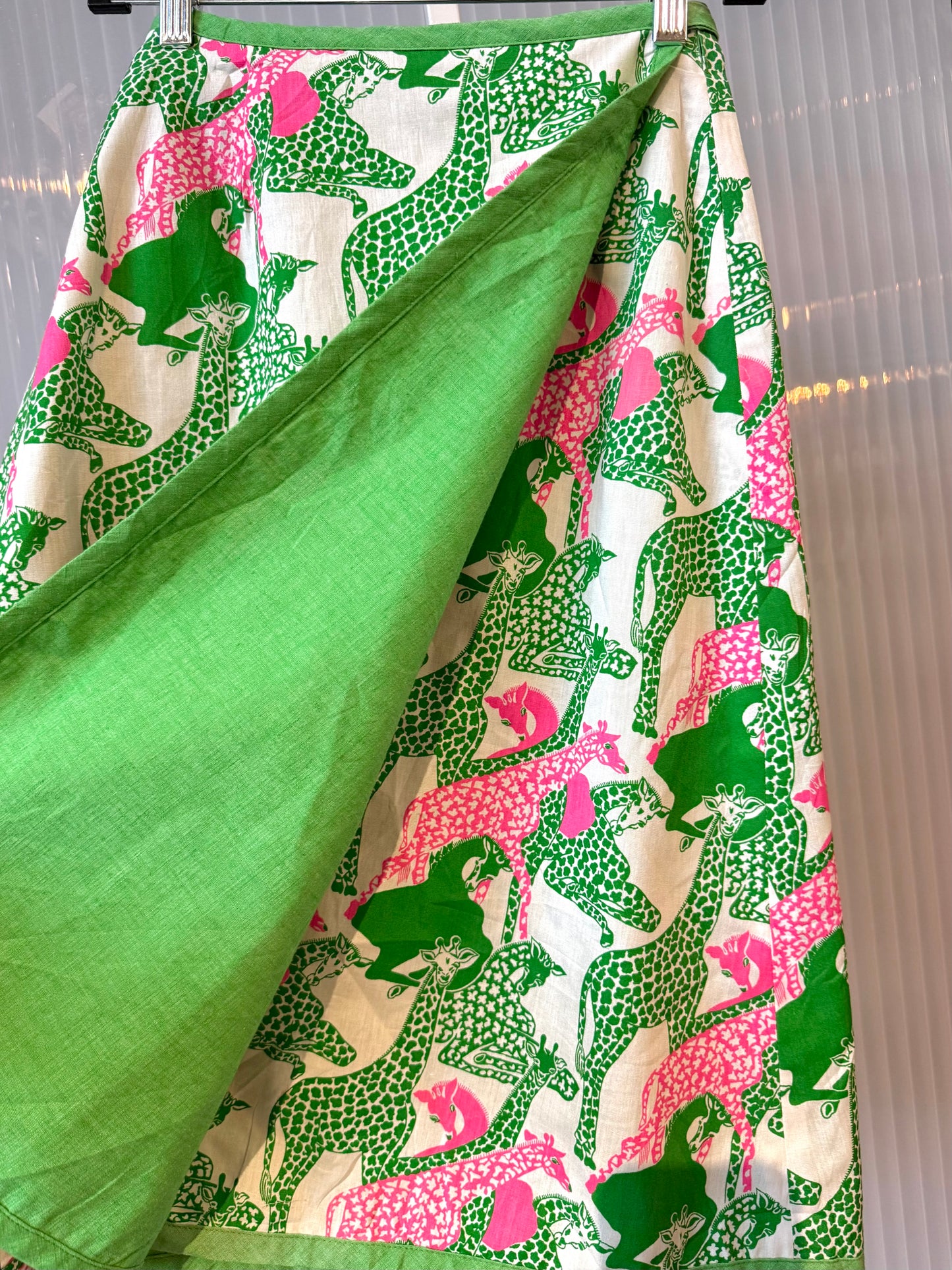 1960s Green & Pink Giraffe Wrap Skirt