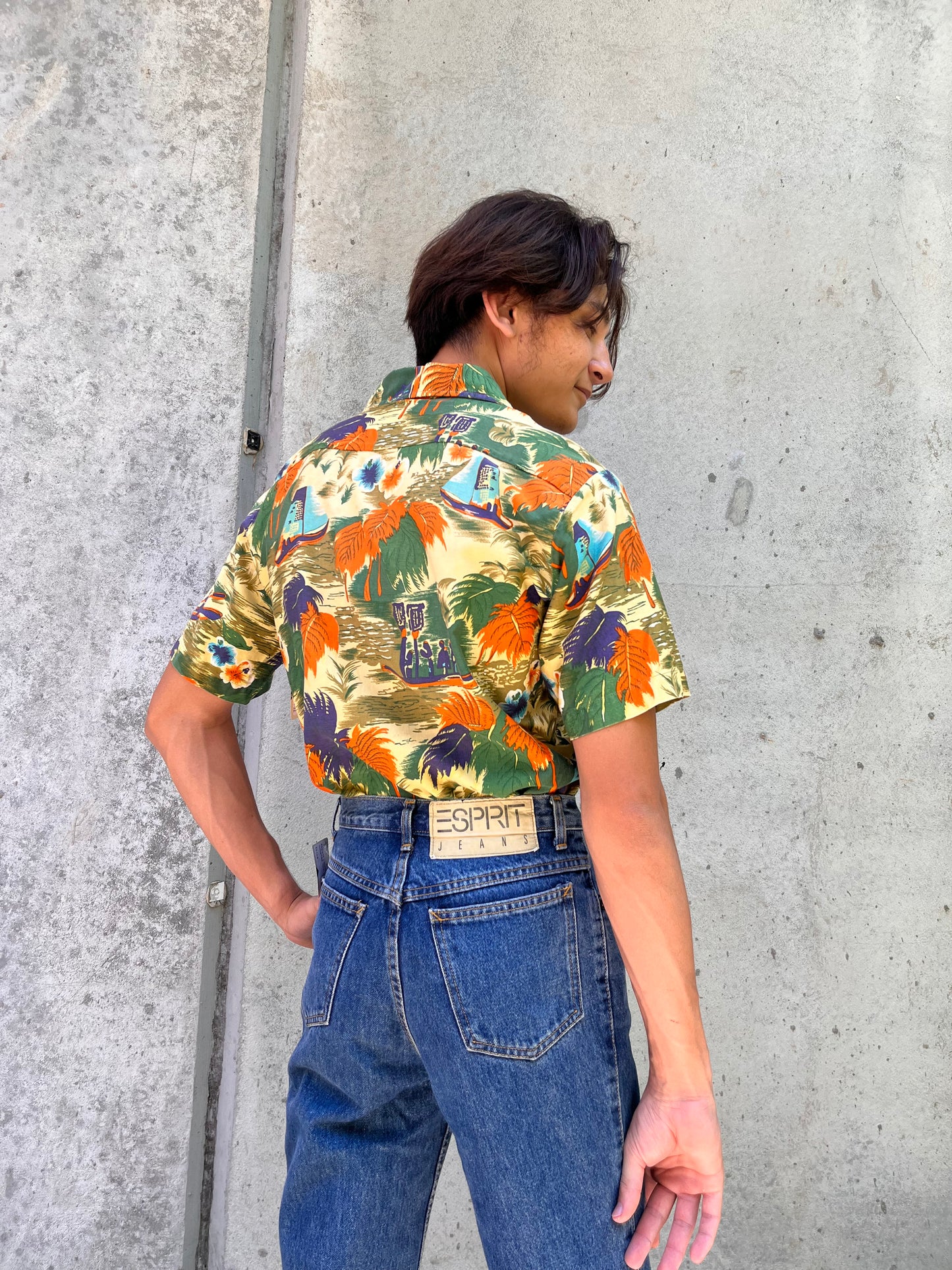 1970s Green & Orange Hawaiian Shirt