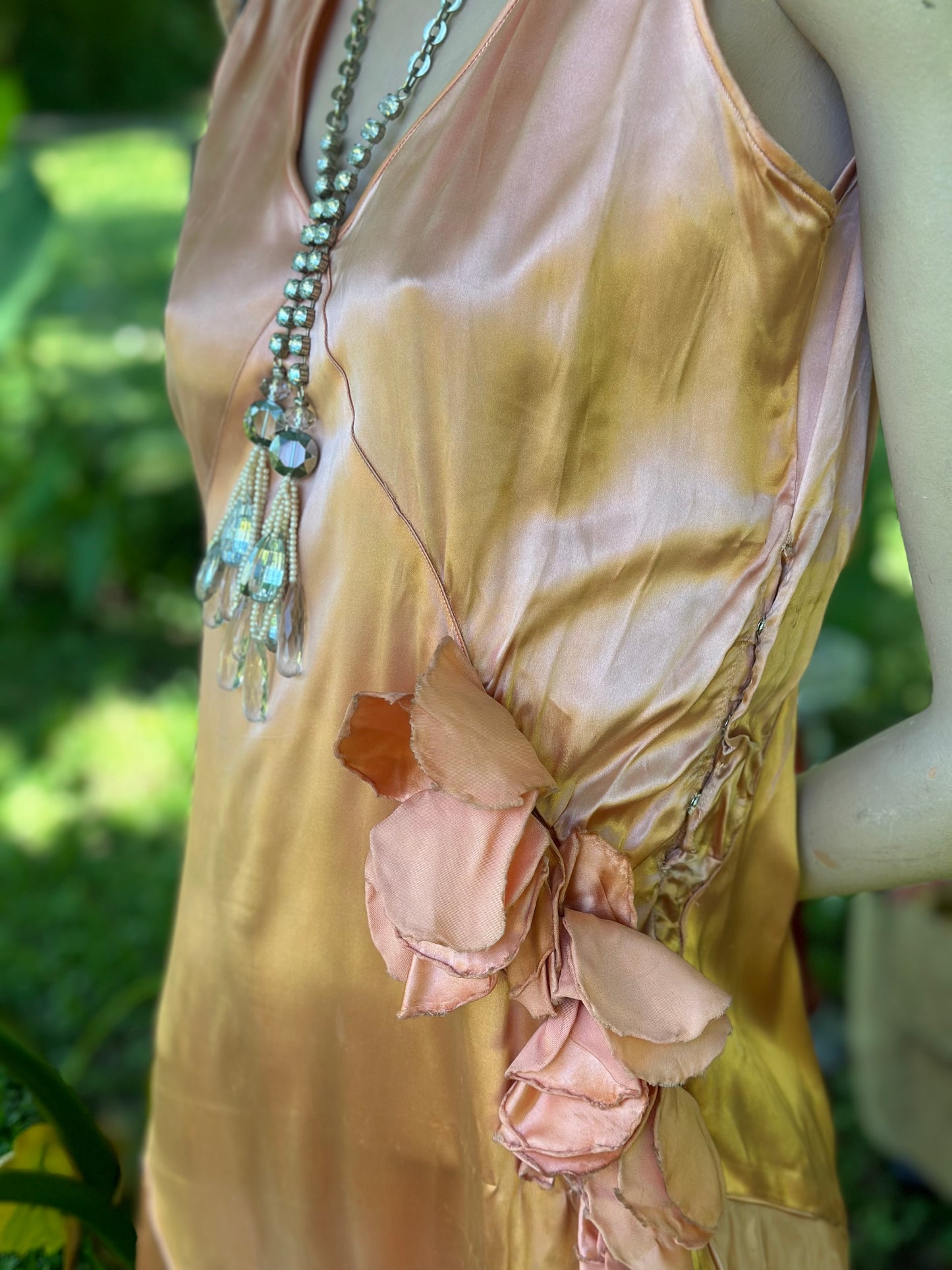 Antique 1920’s Peach Satin Drop-Waist Slip Gown
