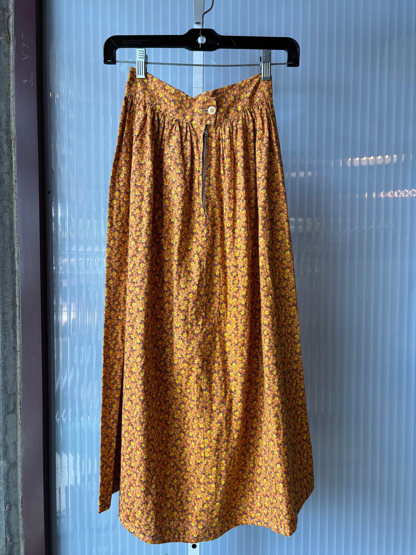 1970s Kid's Orange & Yellow Floral Print Blouse, Skirt, & Bonnet Set