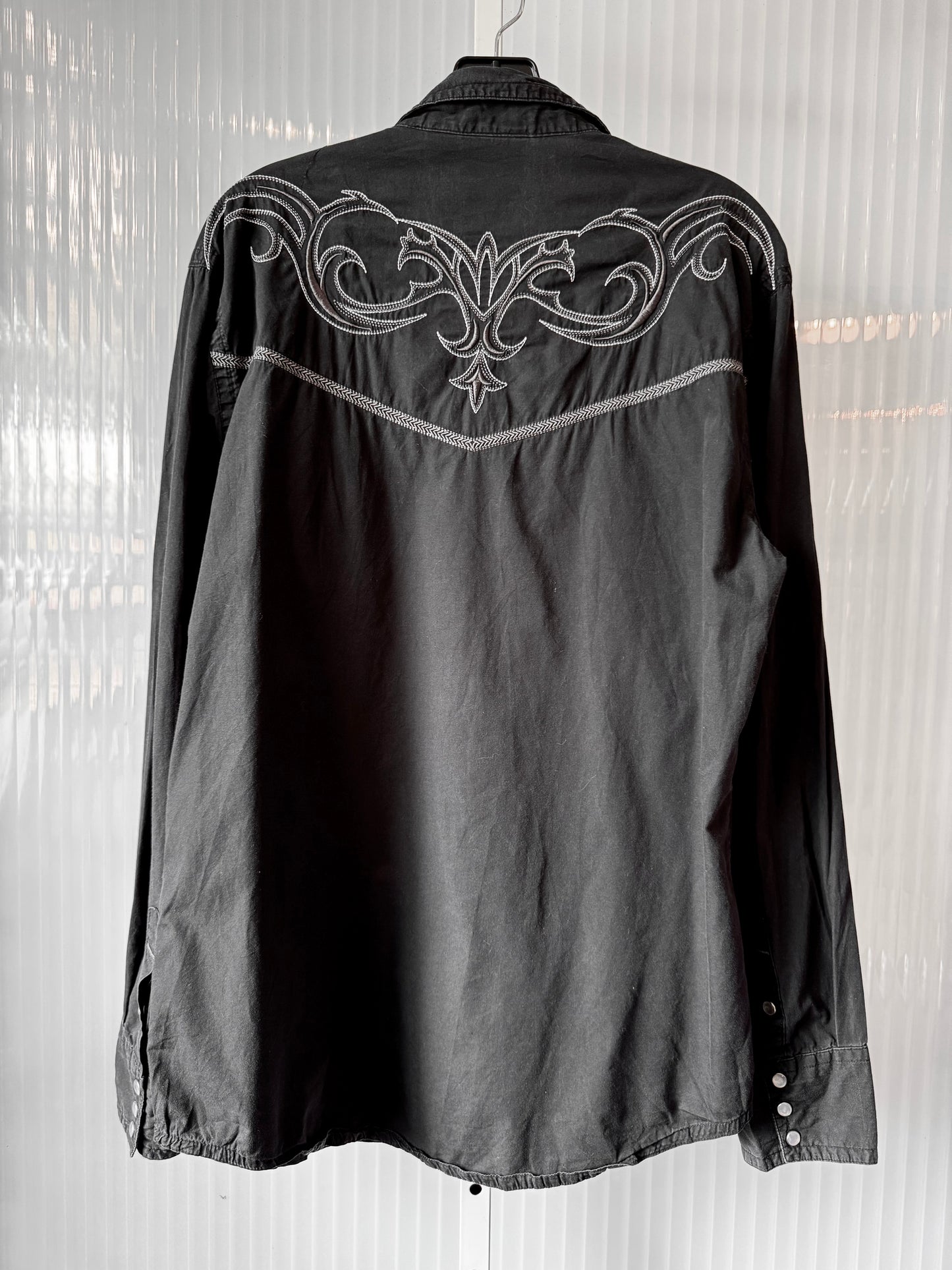 1990s / Y2K Black Embroidered Western Shirt