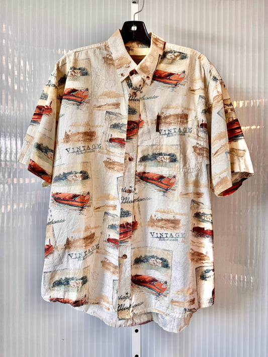 2000s Vintage Motorboats Cream Button Down Shirt