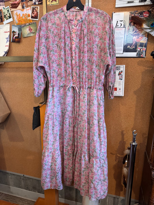 1970s Pink Floral Dress