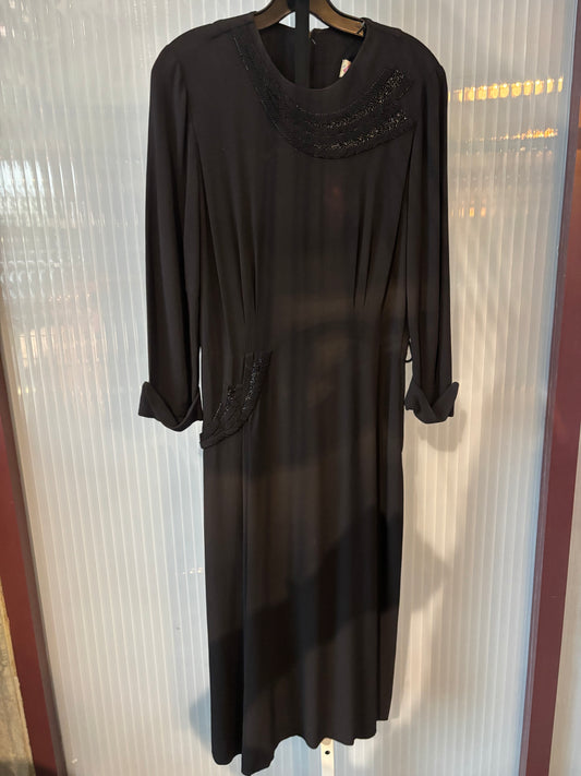 1940s Black Dress w/ Beading