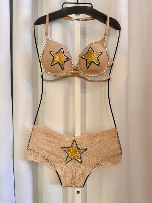 Burlesque Nude Star Bra & Panty Set