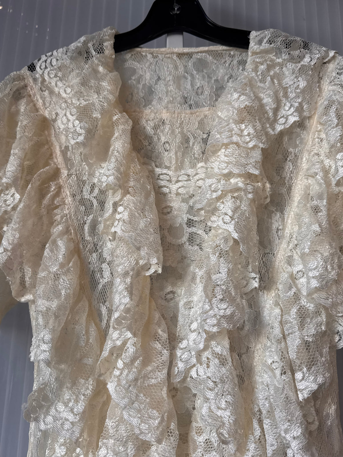 Edwardian-Inspired Off-White Ruffled Lace Dress