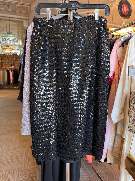 1980s Black Sequin Pencil Skirt