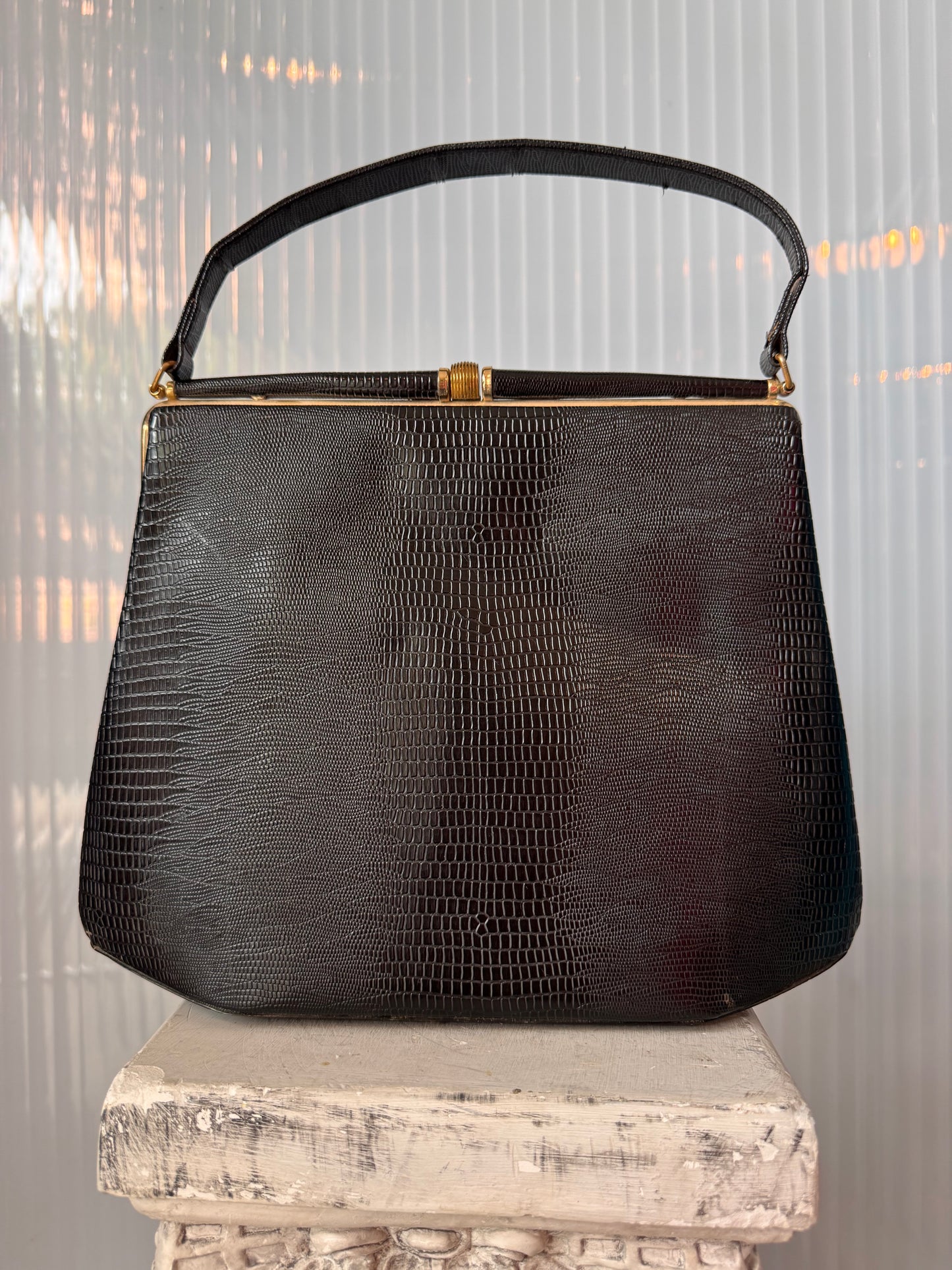 1950s Black Reptile Skin Purse