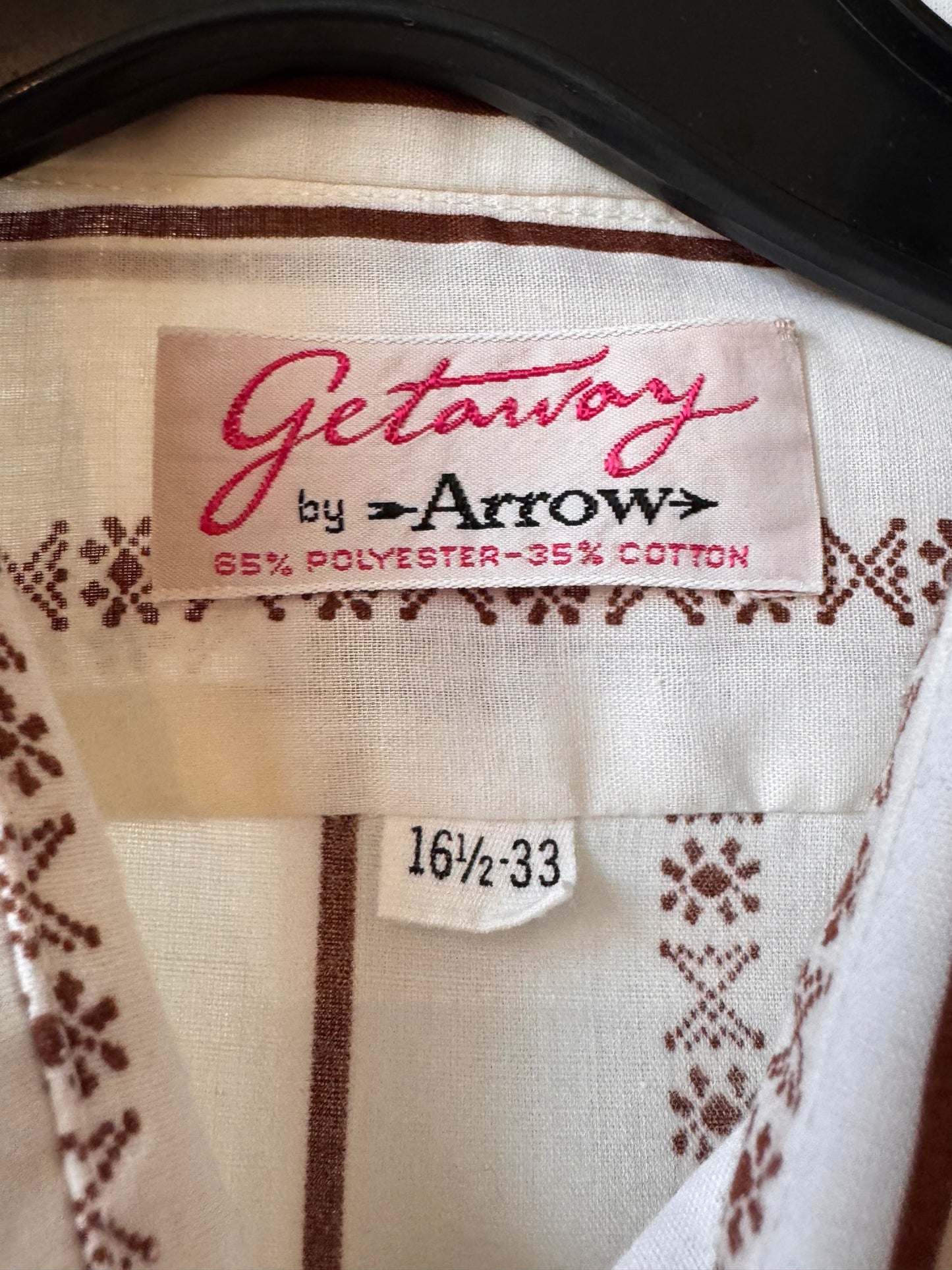 1970s White & Brown Striped Point-collar Shirt