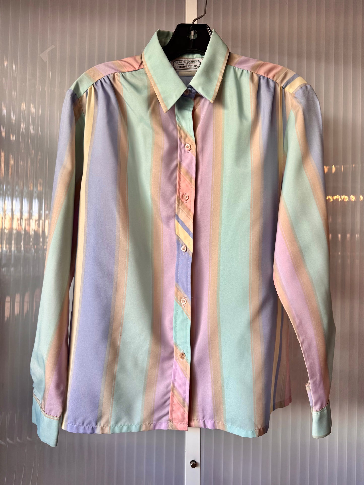 1970s Pastel Striped Button Up Blouse