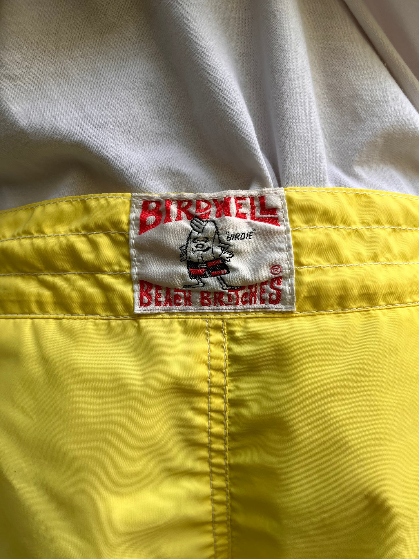 1980s Birdwell Beach Britches Yellow Swim Trunks