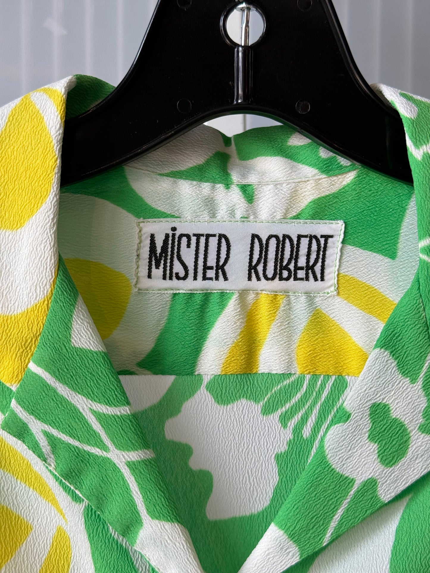 1970s Green & Yellow Nuveux Floral Printed Crepe Dress w/ Sash