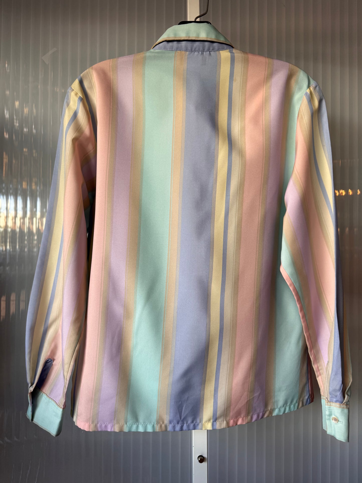 1970s Pastel Striped Button Up Blouse