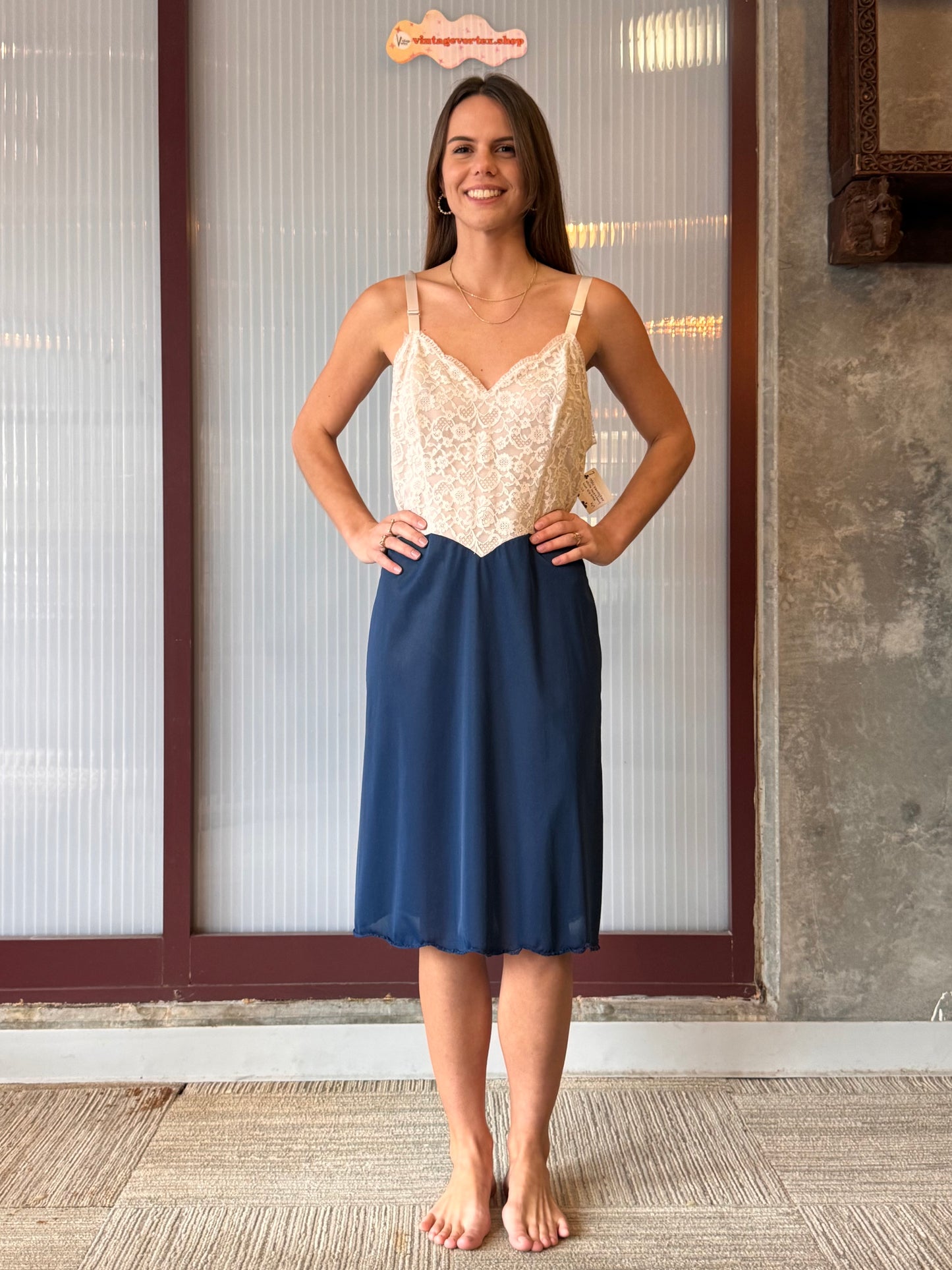 1950s Vanity Fair White + Blue Slip