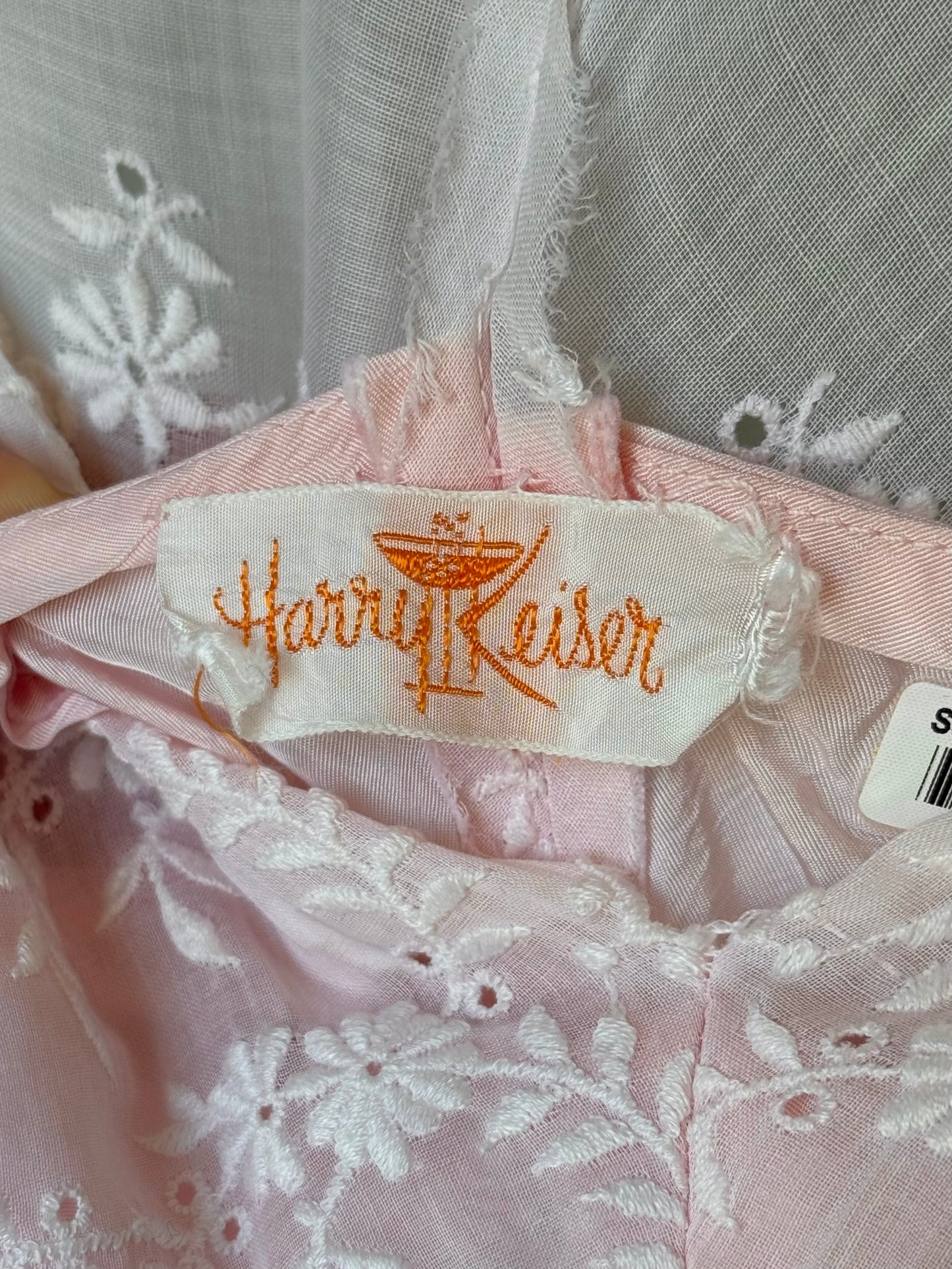 1960s Baby Pink Dress with Sheer Floral Embroidery Layer