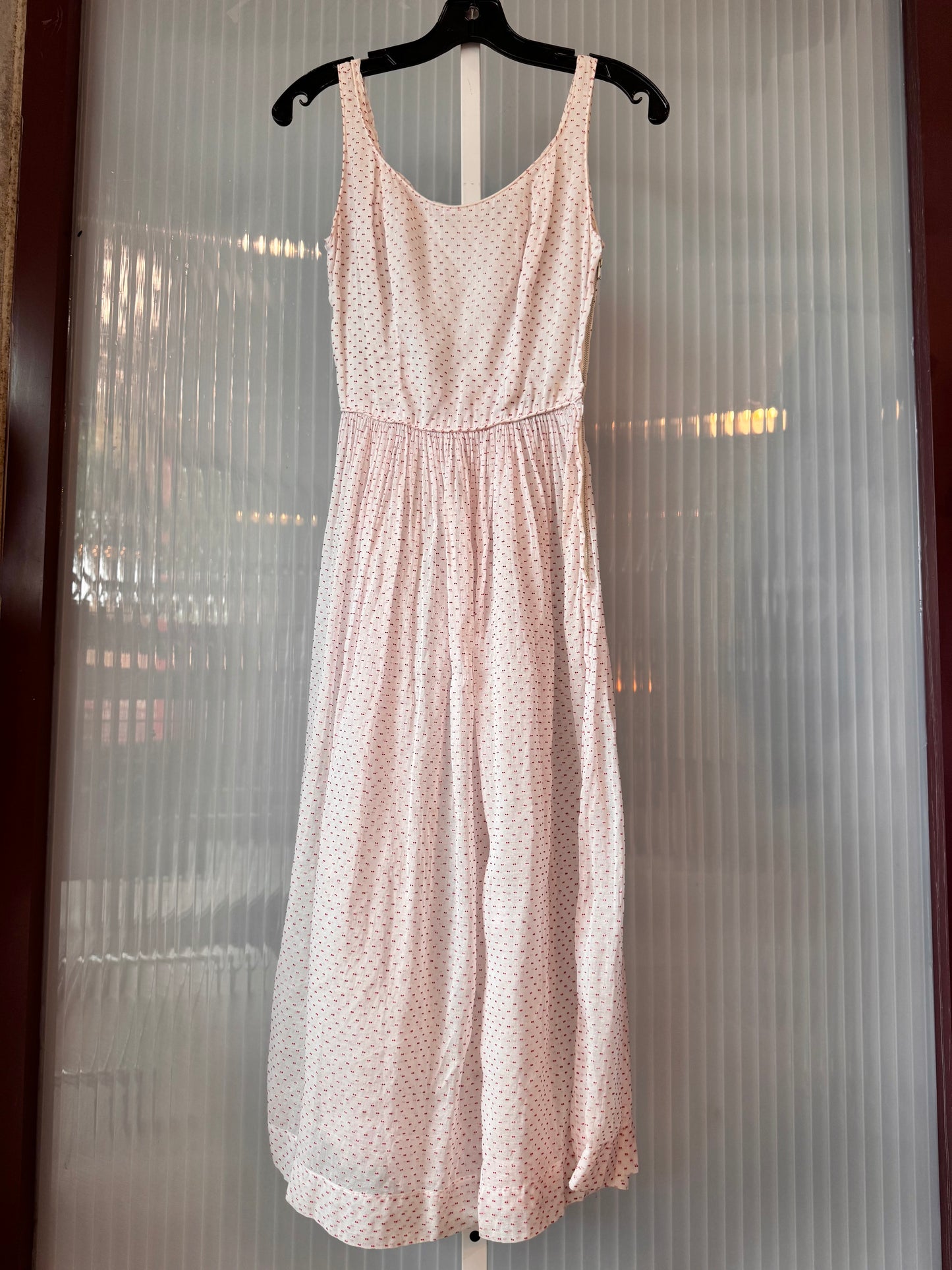1940s Sheer White & Red Swiss Dot Dress